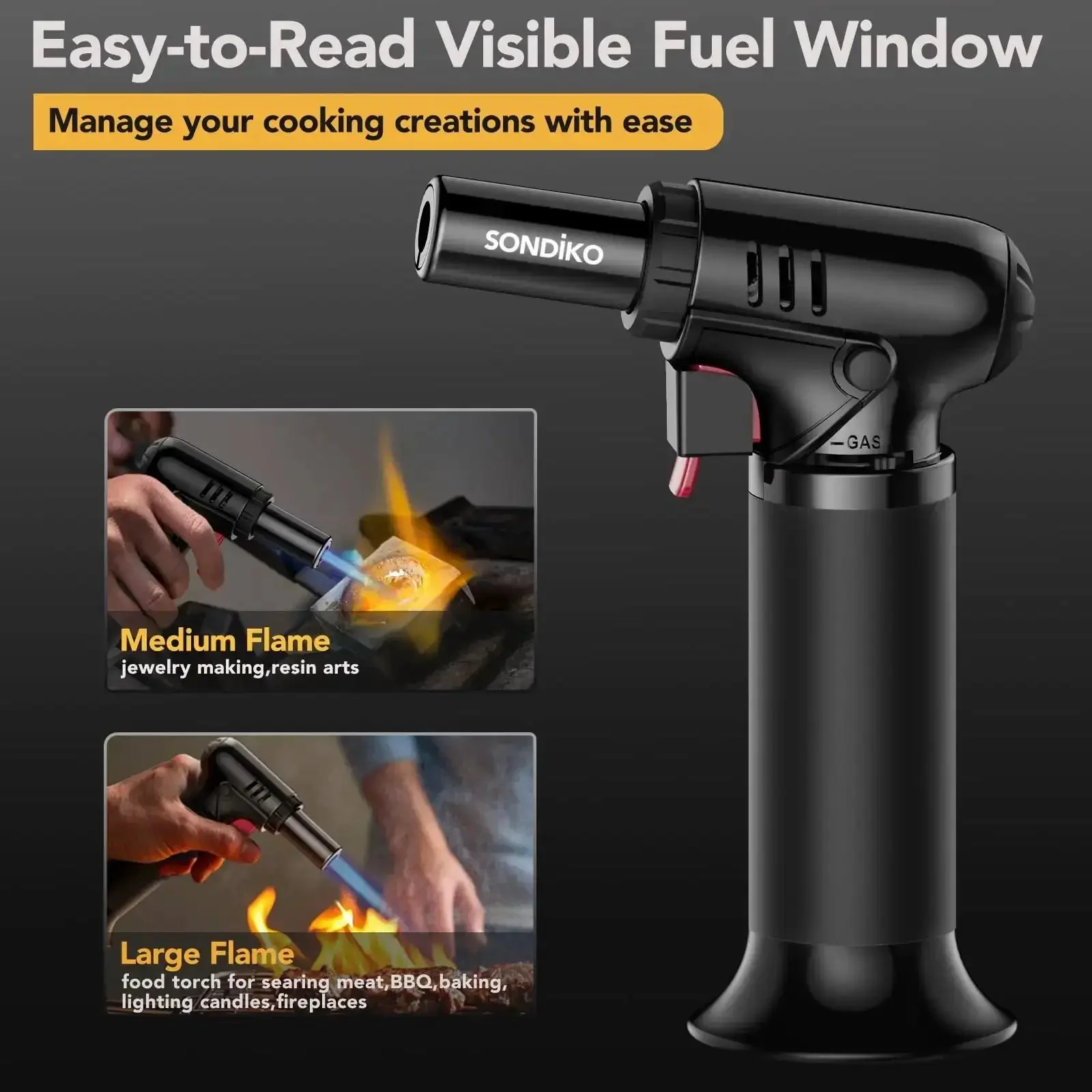 Butane Torch Lighter With Visible Fuel Window Refillable Soldering Torch With Adjustable Flame For Welding Resin Art And Industrial DIY Projects Easy One Handed Operation - Image 7
