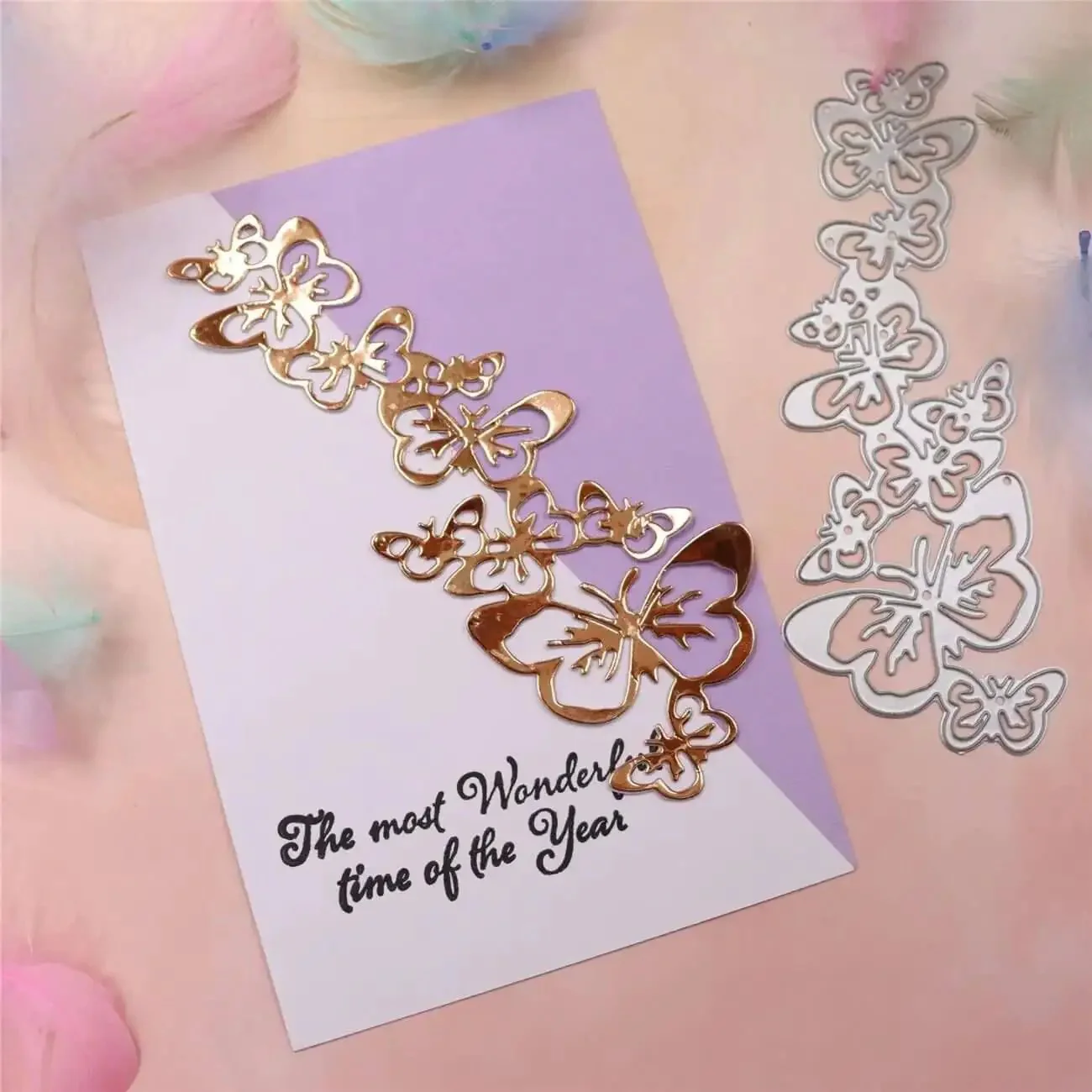 Butterfly String Dies For Card Making And Scrapbooking Dope Hollow Frame Metal Dies Embossing Tool DIY Punch Template For Paper Albums And Decor Four Piece Set Measuring 13.4 By 5.3 Cm - Image 5