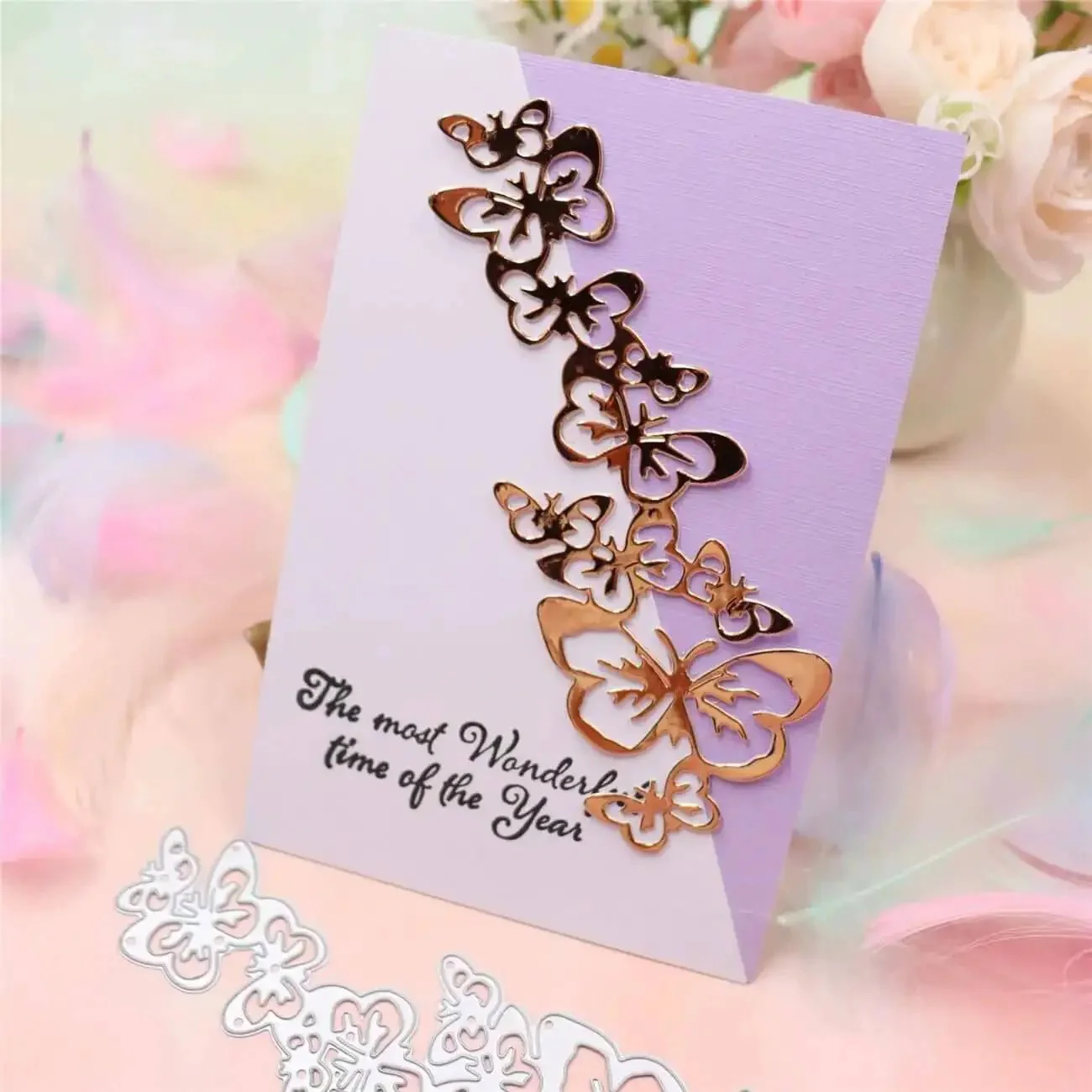 Butterfly String Dies For Card Making And Scrapbooking Dope Hollow Frame Metal Dies Embossing Tool DIY Punch Template For Paper Albums And Decor Four Piece Set Measuring 13.4 By 5.3 Cm - Image 6
