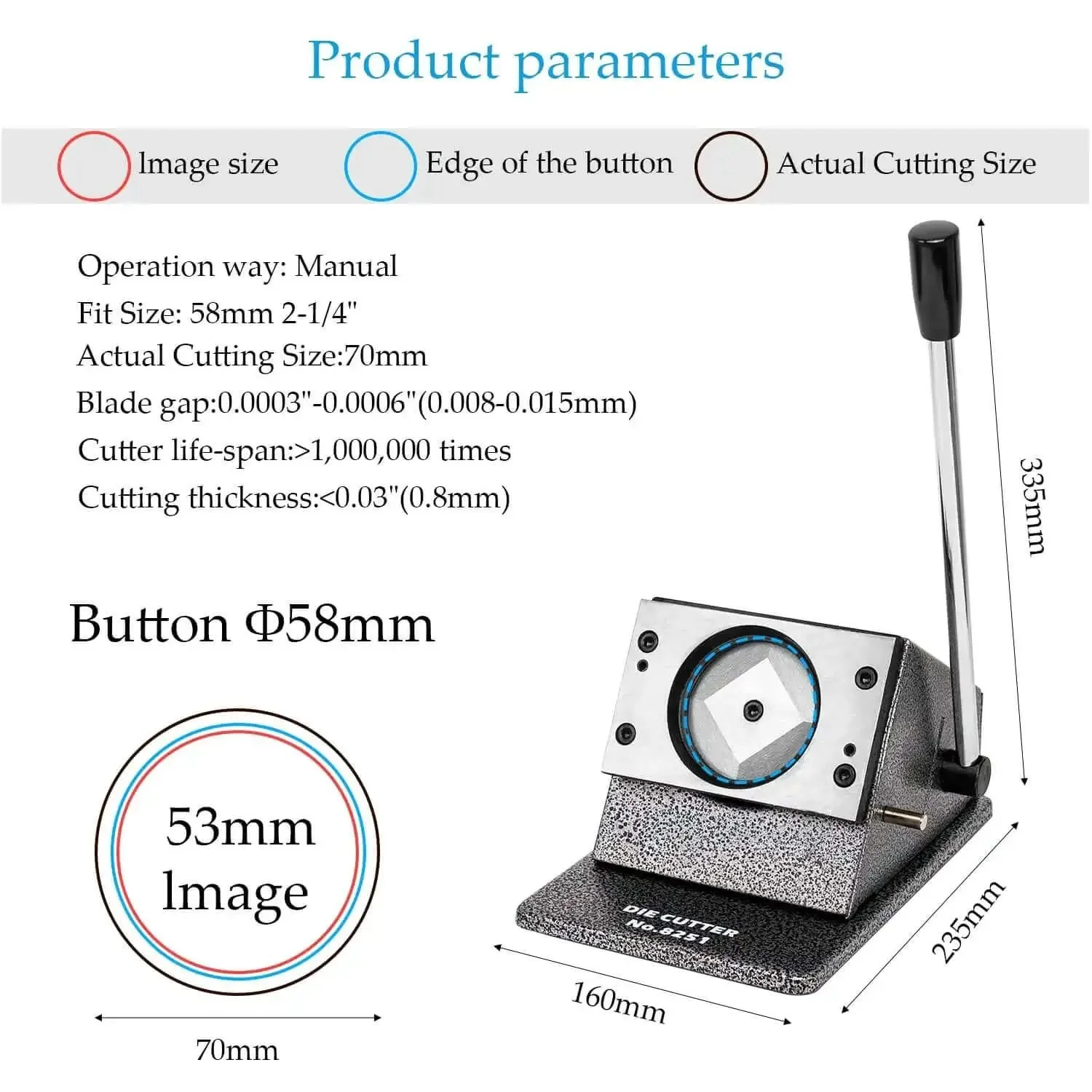 Button Maker Punch Die Cutter For Two And A Quarter Inch Badges 58mm With Easy Accurate Positioning Heavy Duty Metal Base Sharp Blade Pro Grade Circle Graphic Cutter For Craft Projects - Image 7