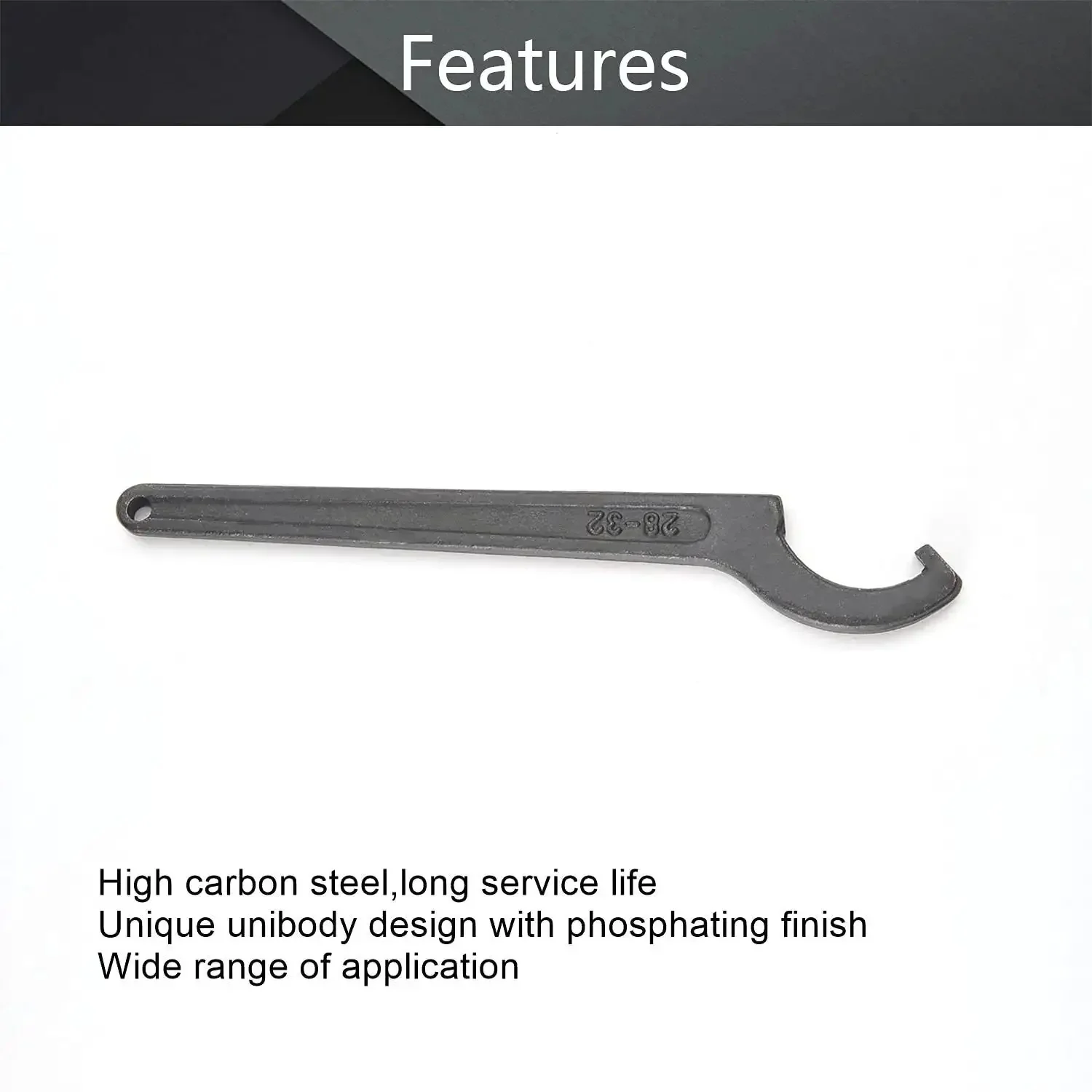 C Hook Spanner Wrench Collet Chuck For 28 To 32mm Round Nut Heavy Duty Forged 45 Steel Unibody Design With Phosphating Finish Ideal For ER Chuck Nut Removal 1pc - Image 7