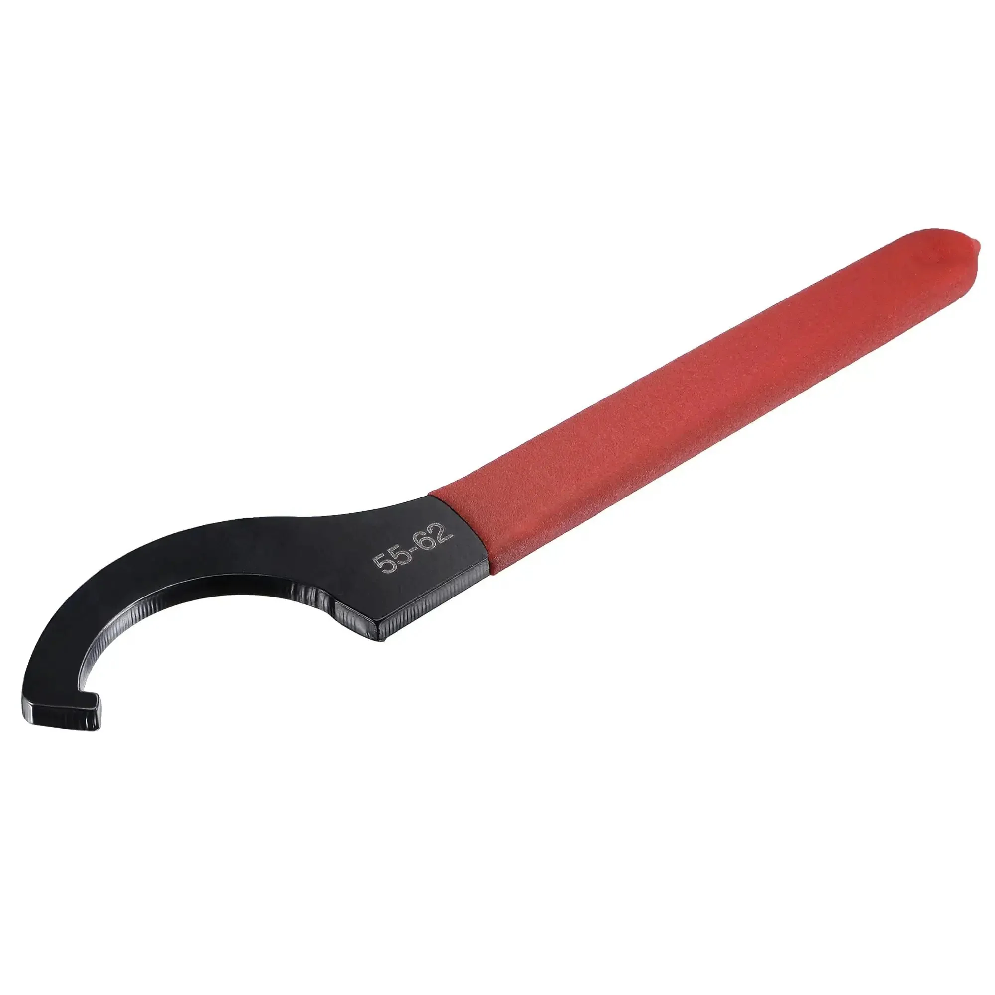 C Hook Spanner Wrench Collet Chuck For 55 To 62mm Round Nut With Red Non Slip Handle Heavy Duty Carbon Steel Black Oxidized Finish 8.07 Inch Length Built Tough For Auto Mechanic Work And Machinery Repair