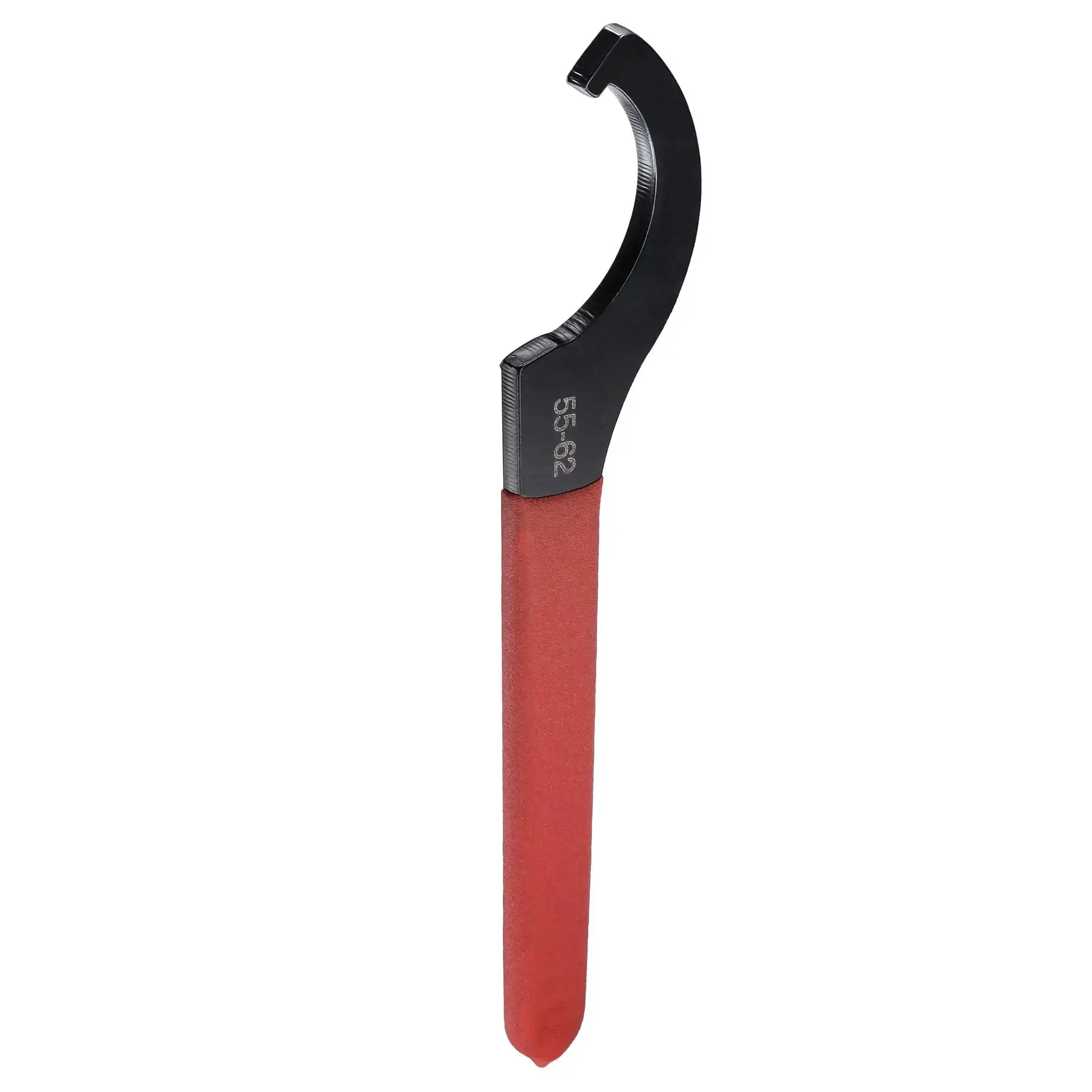 C Hook Spanner Wrench Collet Chuck For 55 To 62mm Round Nut With Red Non Slip Handle Heavy Duty Carbon Steel Black Oxidized Finish 8.07 Inch Length Built Tough For Auto Mechanic Work And Machinery Repair - Image 2