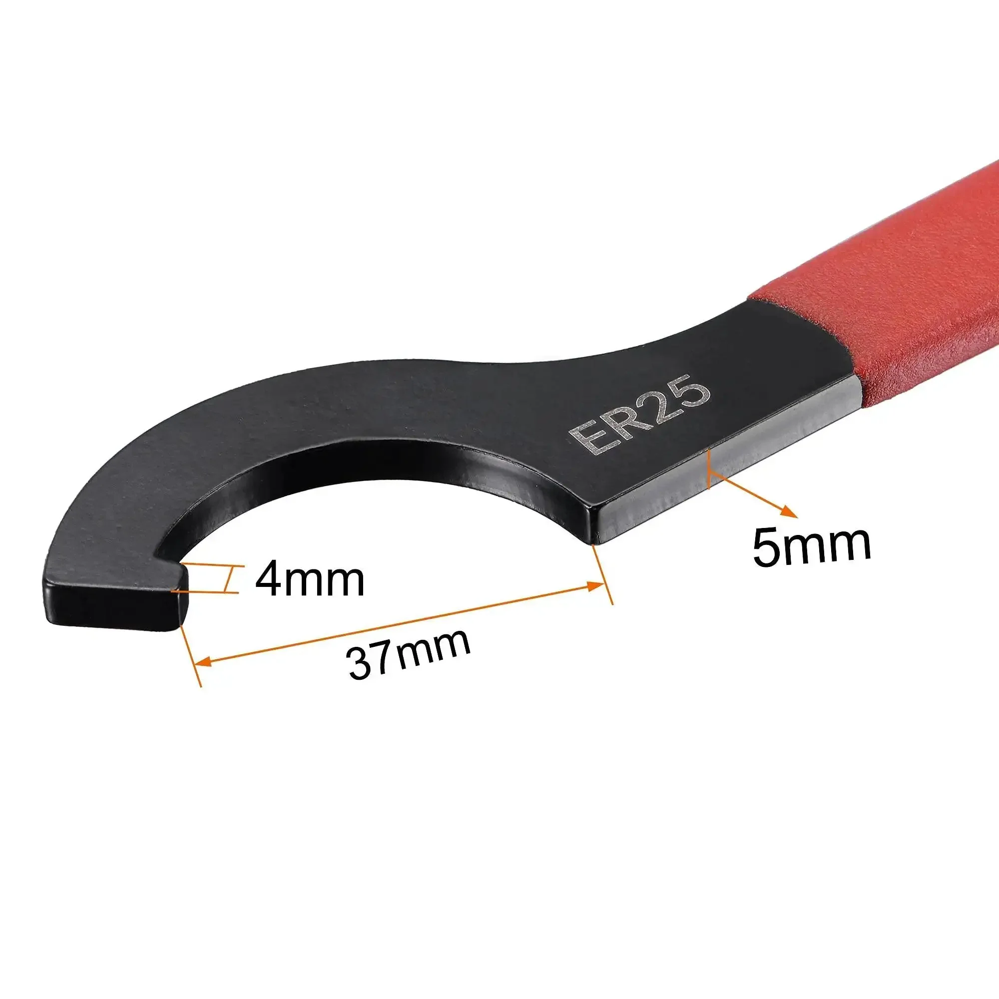 C Hook Spanner Wrench For ER25 Nut Lathe Clamping Red Non Slip Handle Carbon Steel Forged 37mm Opening Heavy Duty Tool For Precise Machining And Machine Shop Projects - Image 4