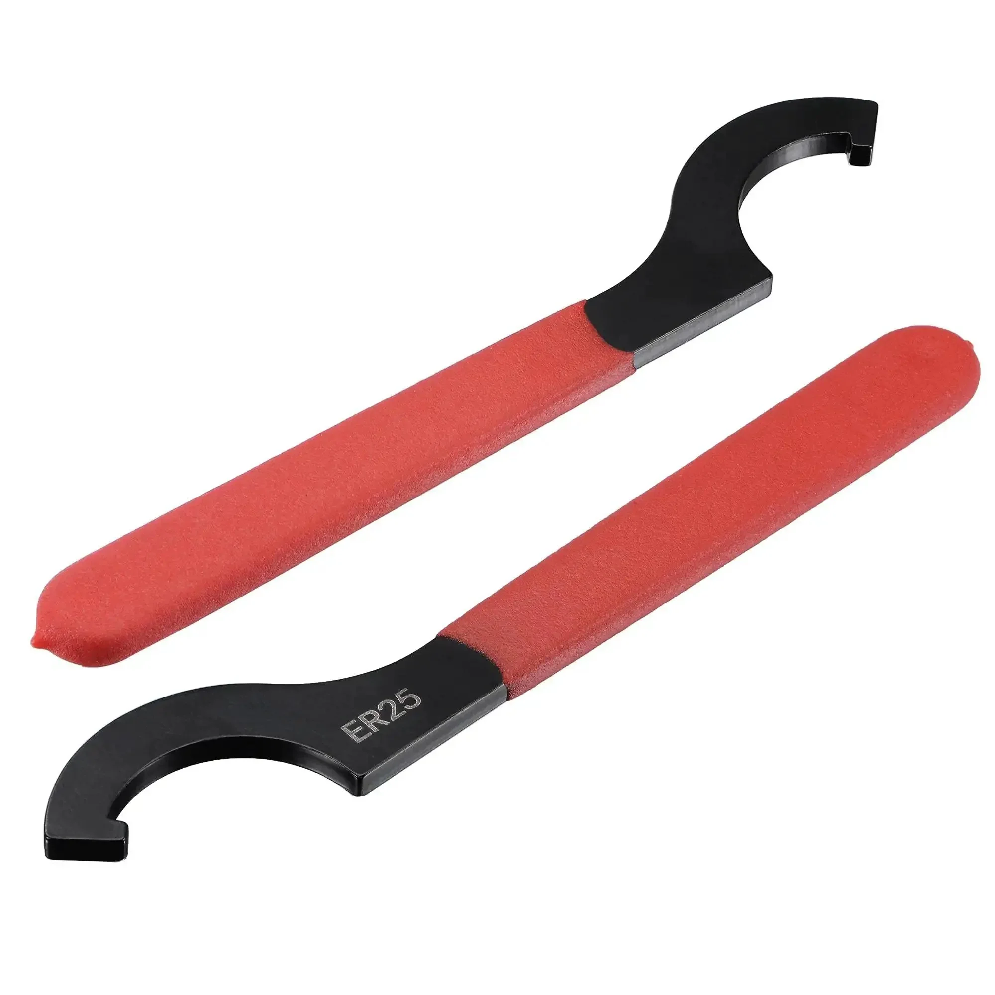 C Hook Spanner Wrench For Lathe Clamping ER25 Collet Nut With Red Non Slip Handle Carbon Steel Forged Tool Heavy Duty Black Oxidized Finish 37mm Opening Durable 2 Pack