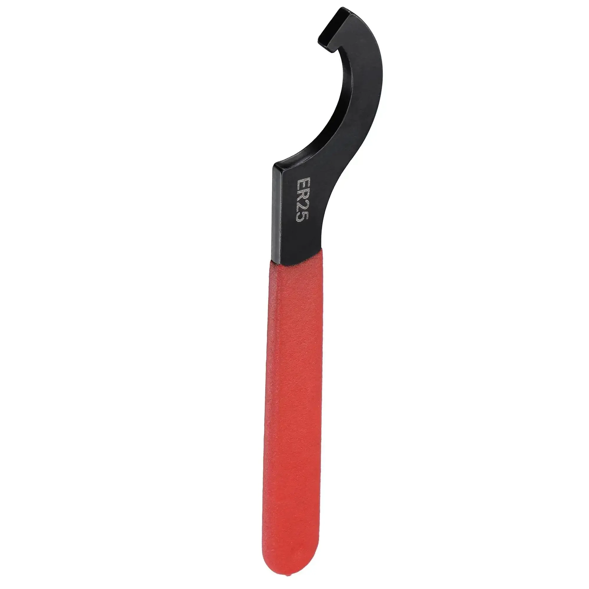 C Hook Spanner Wrench For Lathe Clamping ER25 Collet Nut With Red Non Slip Handle Carbon Steel Forged Tool Heavy Duty Black Oxidized Finish 37mm Opening Durable 2 Pack - Image 2