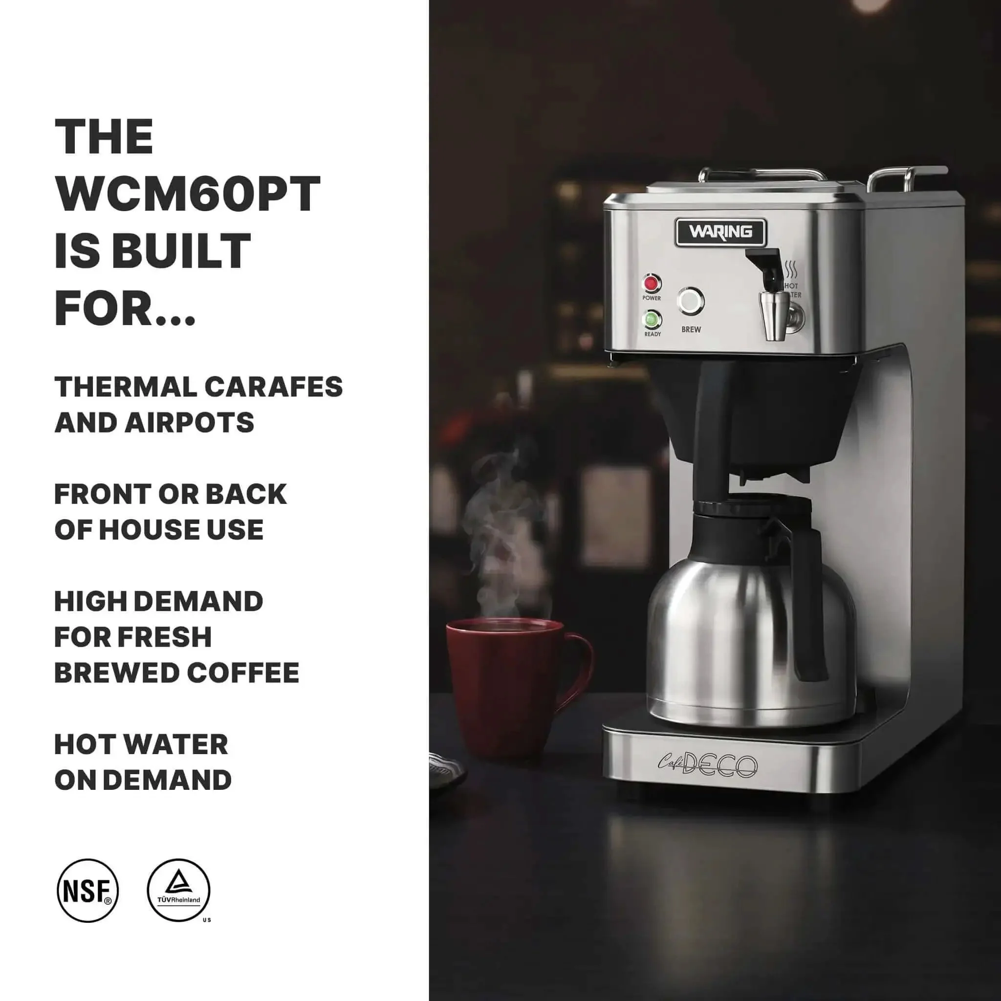 Cafe Deco Automatic Or Pour Over Thermal Carafe Coffee Brewer With Built In Pour Over And Auto Refill, Plumbed Or Pour Over Use, Keeps Hot With Upper Warmer, Fits 64 Oz Decanters, NSF Certified, 120V, Commercial Kitchen Ready, High Volume Big Batch - Image 6