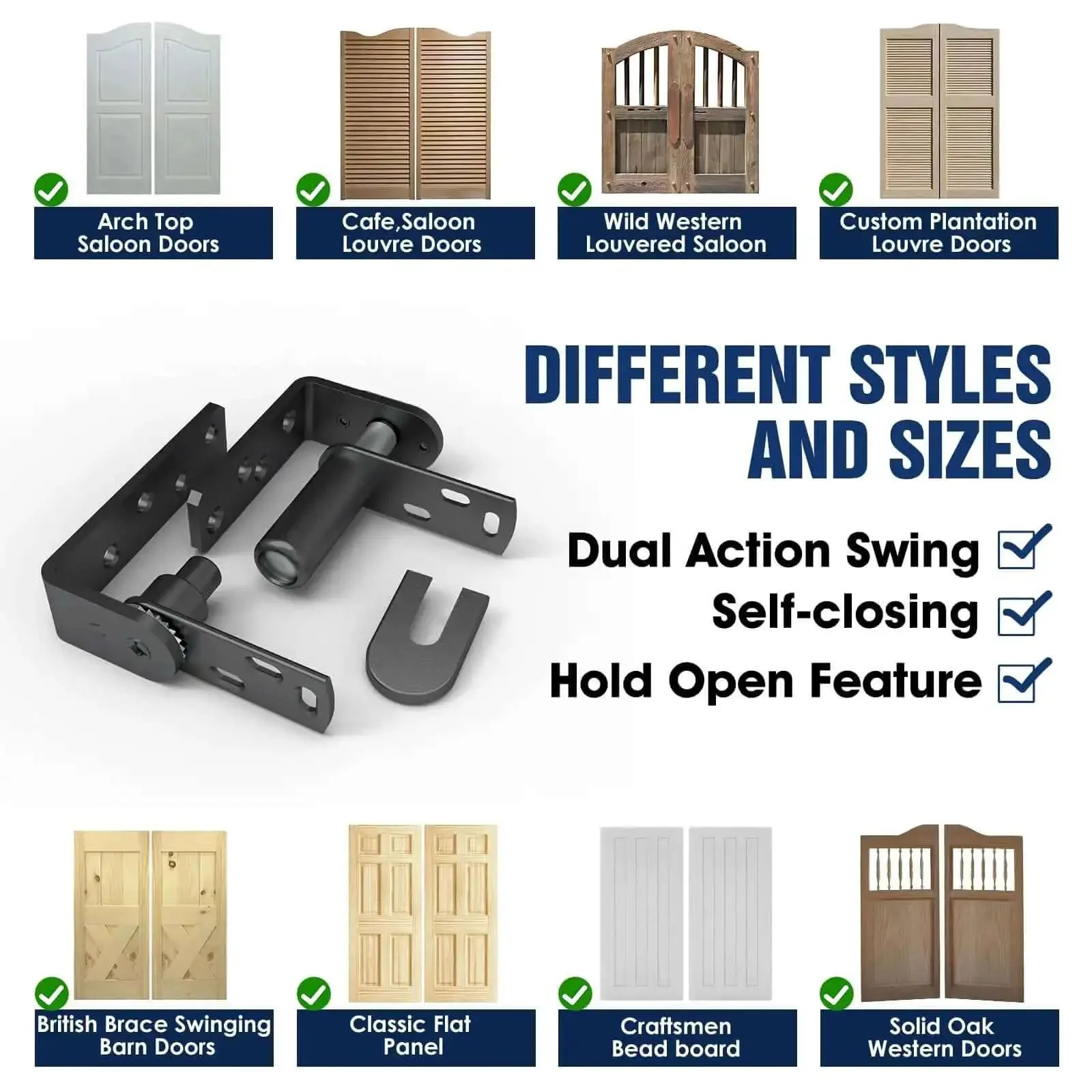 Cafe Door Hinges Double Action Saloon Hardware For Bars And Coffee Shops Heavy Duty 304 Stainless Steel In Black 2 Pack MID Fit Up To 30mm Door Thickness - Image 3
