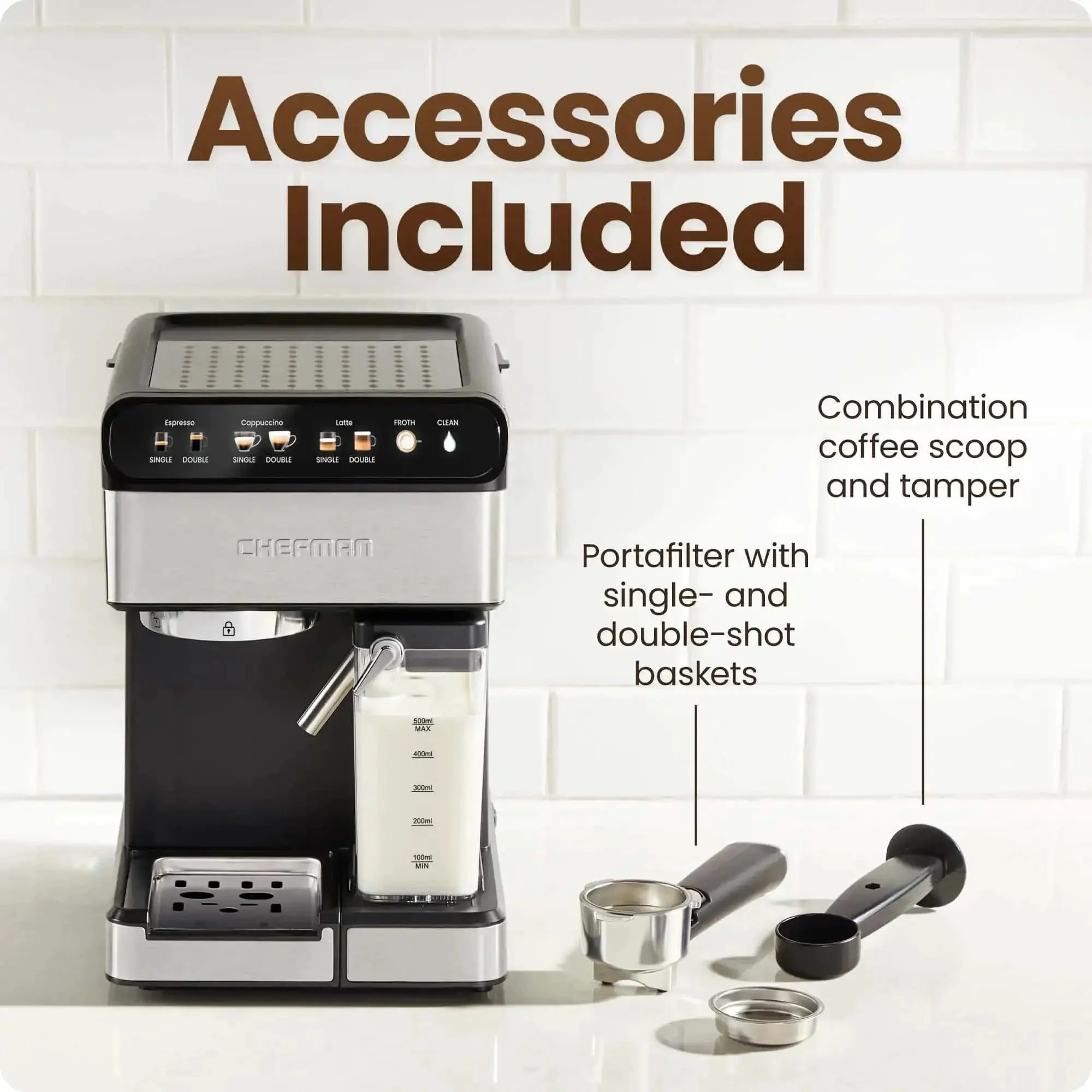 CafeMaster Pro Espresso Machine Lets You Brew Single Or Double Shots Like A Real Barista At Home With Built In Milk Frother 15 Bar Pump XL 1.8 Liter Removable Water Reservoir Stainless Steel Finish - Image 4