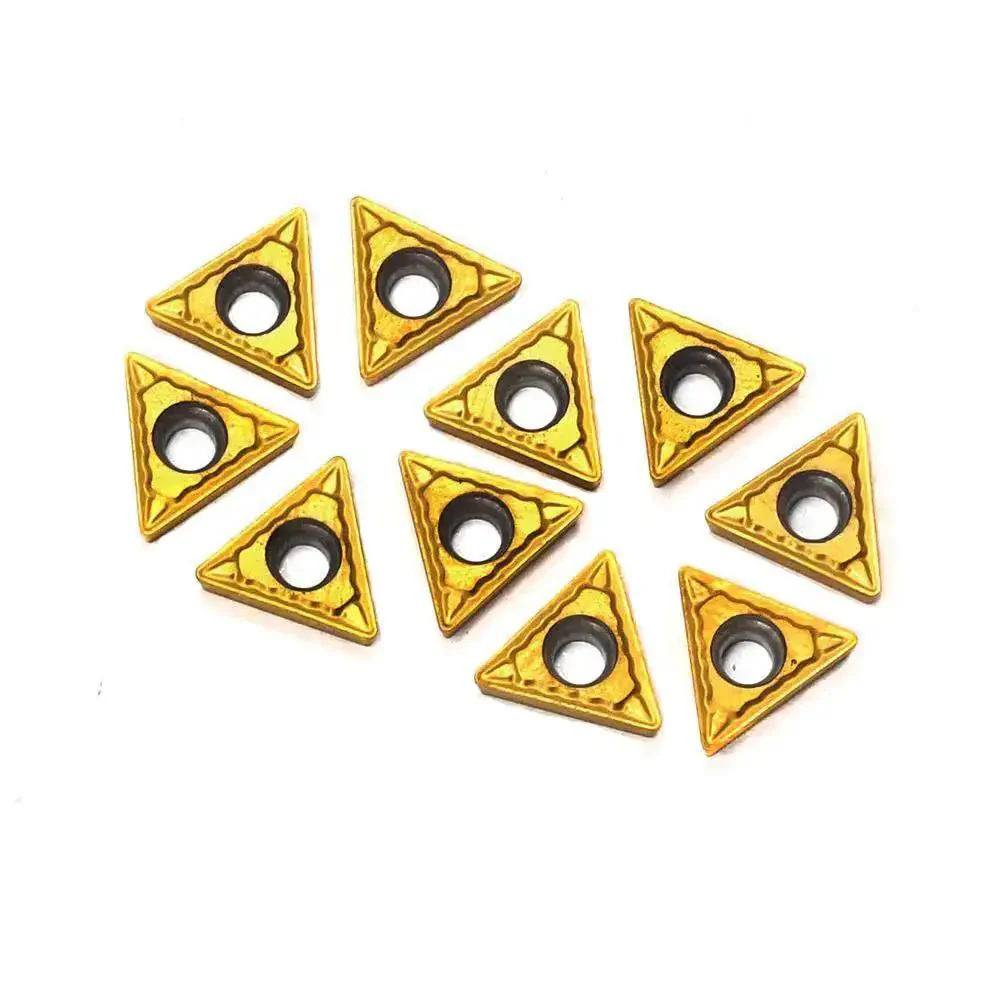 Carbide Turning Inserts TCMT090204 Tin Coated Three Thirty Second Inch Thick One Sixty Fourth Inch Radius Seven Degree Relief For Steel Cast Iron And Non Ferrous Materials Pack Of Ten For CNC Lathe Tool Holders
