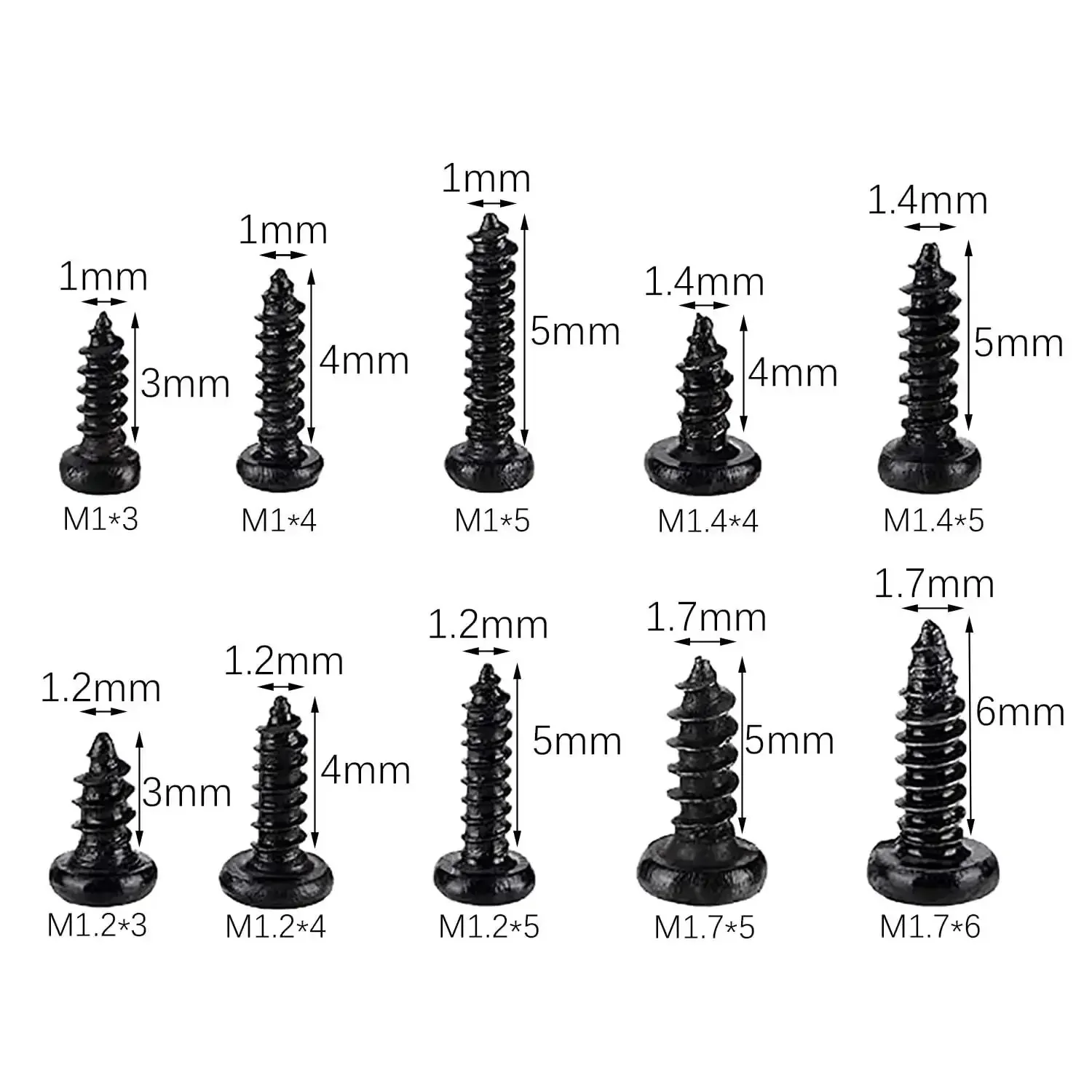 Carbon Steel Precision Screw Set With Phillips Round Head Miniature Self Tapping Screws M1, M1.2, M1.4 And M1.7 For Household Appliances, Hardware And Mechanical Equipment Built Tough, Durable High Hardness, Easy Install And A Tight, Stable Fit - Image 5