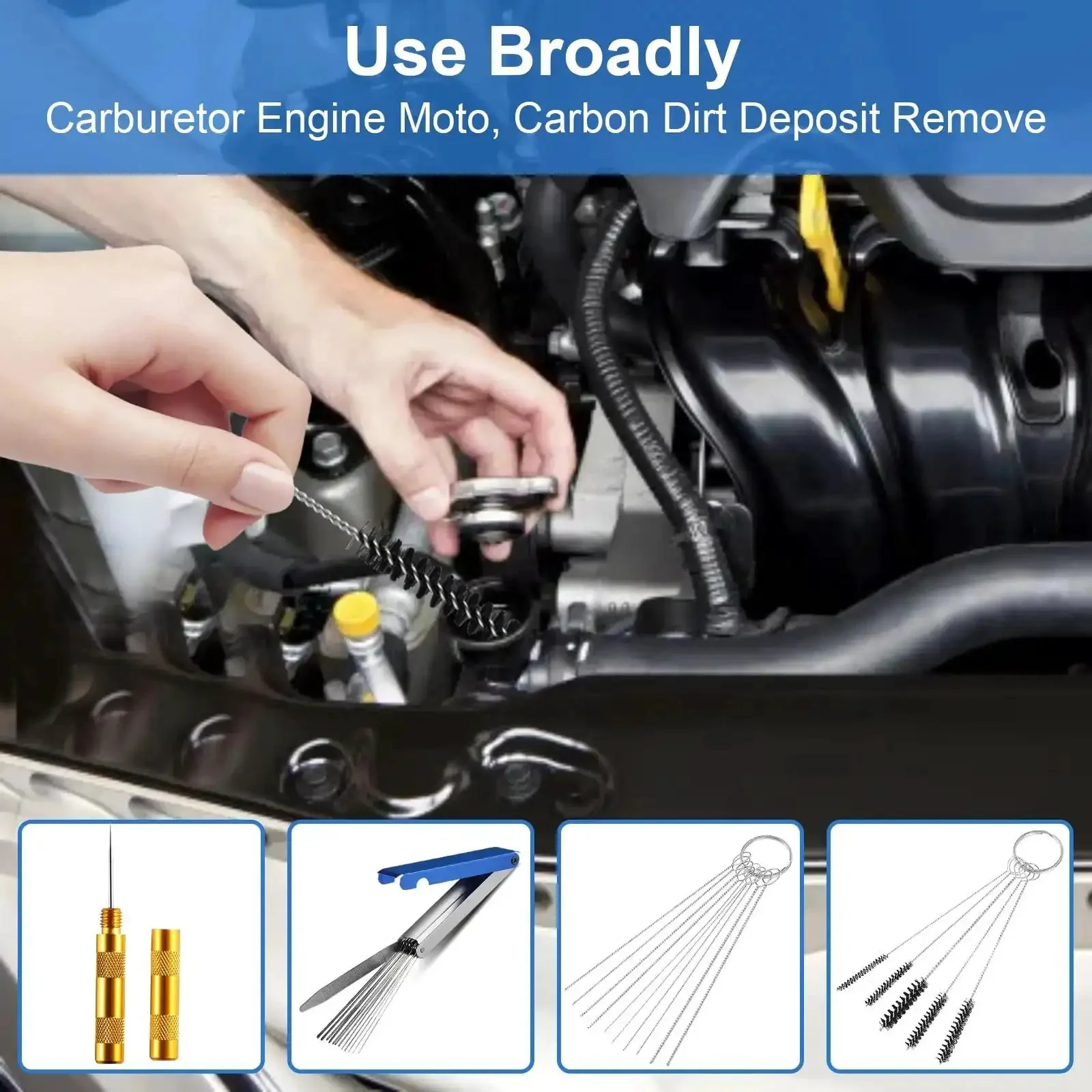 Carburetor Cleaning Kit Pro Grade All In One With Torch Tip Cleaner Stainless Steel Tools 13 Cleaning Lines 10 Needles 5 Nylon Brushes 1 Pointed Pick For Small Engines Lawn Mower Welding Stove Airbrush Spray Gun - Image 4