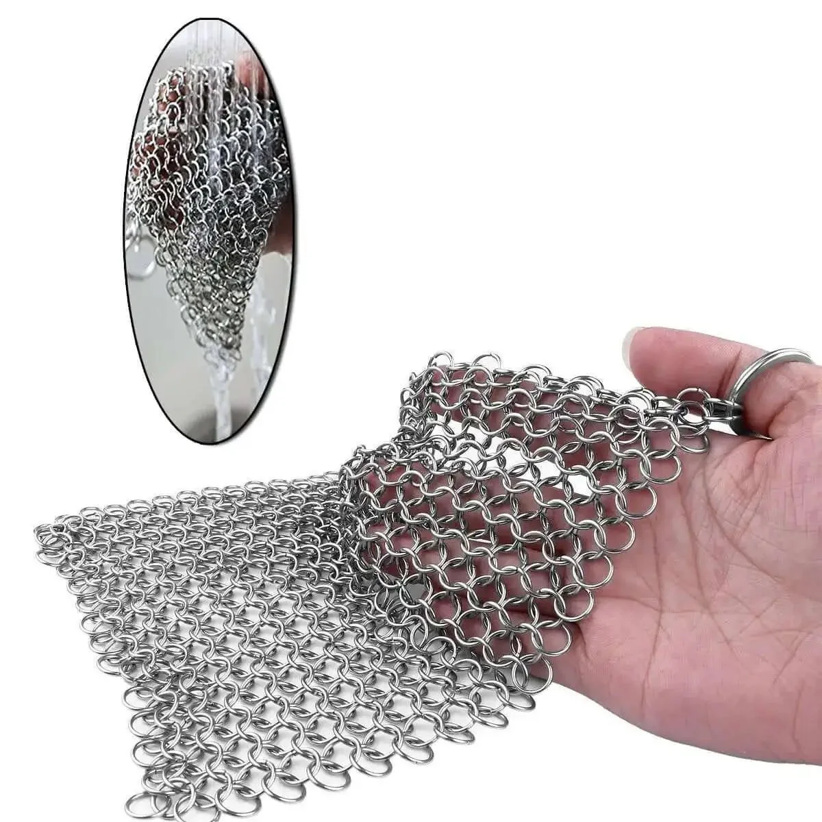 Cast Iron Scrubber With Stainless Steel Chainmail, 8x6 Inch Skillet Cleaner For Preseasoned Pans, Griddles, Grills, Pots, And Cookware, Tough As Nails Durable No Rust Scrubber - Image 6