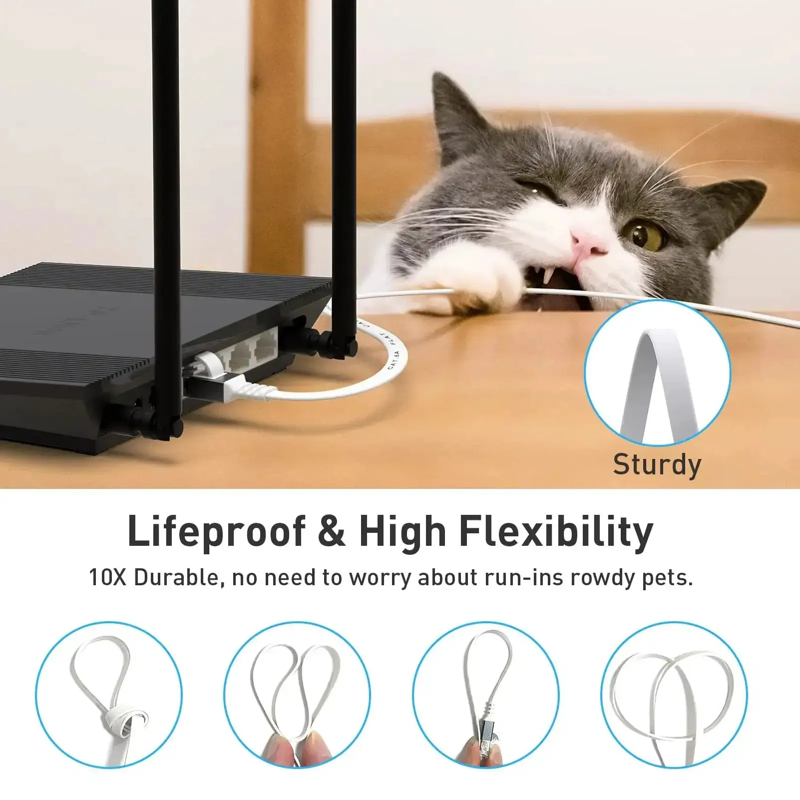 Cat 6a Ethernet Cable 50 Ft With 1.5 Ft Patch Cord Slim High Speed 10 Gigabit RJ45 Network Wire White For Gaming And Streaming No Lag Rocket Fast Compared To Cat5e And Cat6 - Image 4