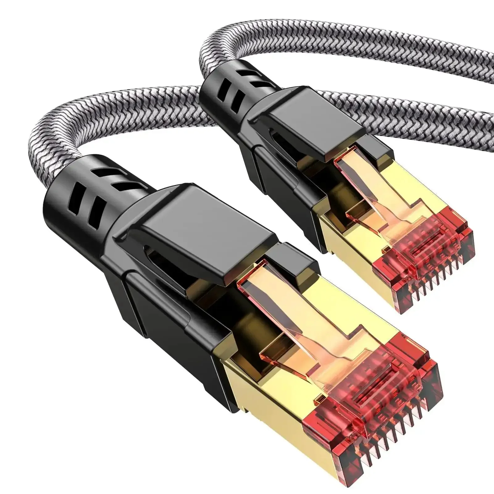 Cat 8 Ethernet Cable 15 Foot Ridiculously Fast 40Gbps 2000MHz Braided SFTP Round Patch Cord For Smart Home Office Gaming Modem Router RJ45 Network Cable High Speed Gigabit LAN