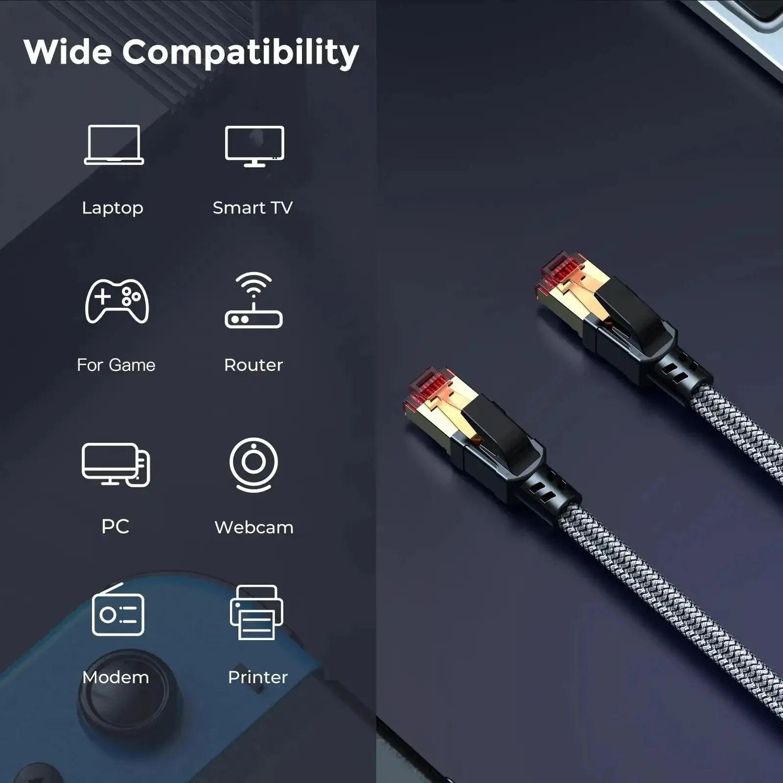 Cat 8 Ethernet Cable 15 Foot Ridiculously Fast 40Gbps 2000MHz Braided SFTP Round Patch Cord For Smart Home Office Gaming Modem Router RJ45 Network Cable High Speed Gigabit LAN - Image 2