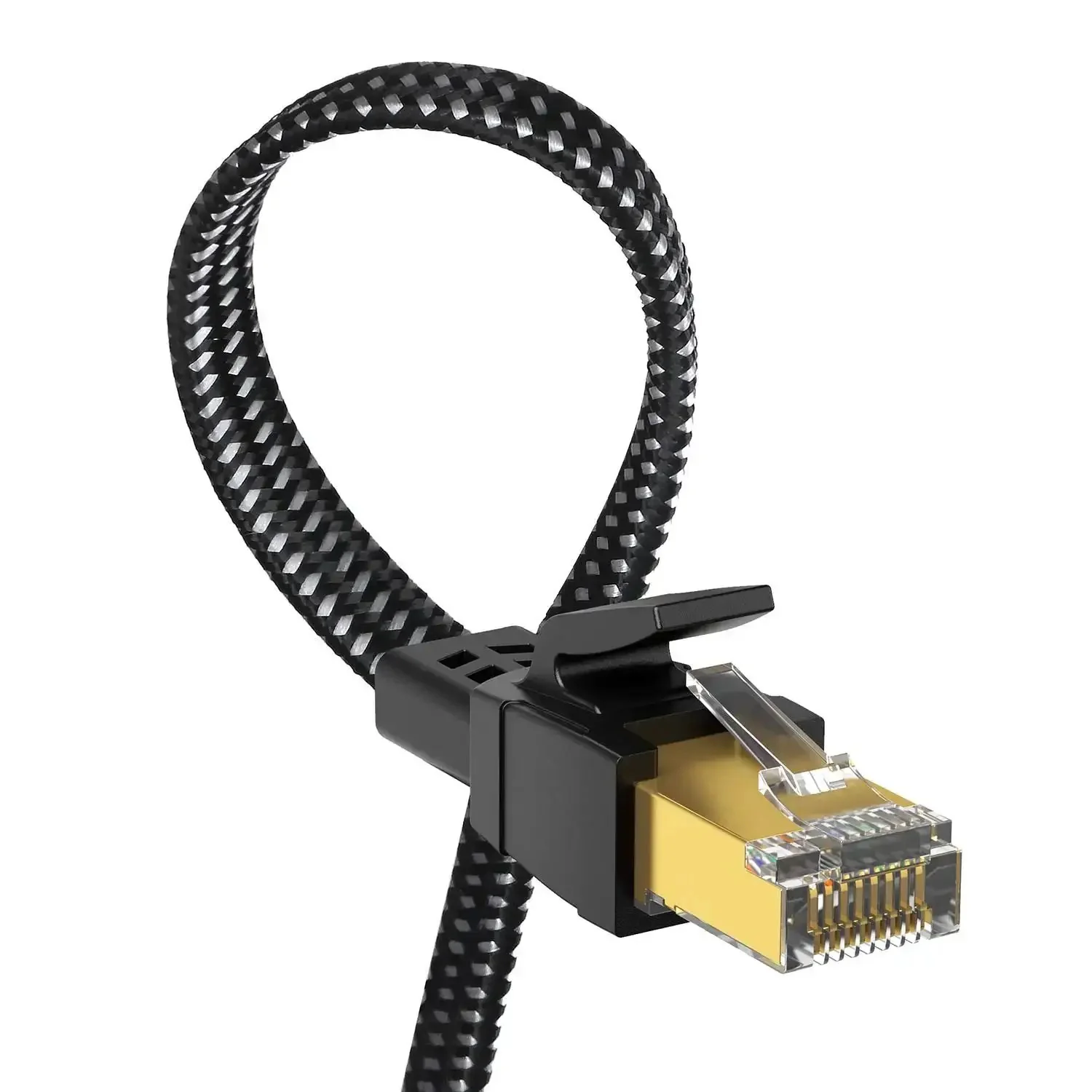 Cat 8 Ethernet Cable 15 Ft Nylon Braided Heavy Duty Patch Cord Shielded SFTP RJ45 Flat In Wall Indoor Outdoor High Speed 40Gbps 2000MHz For Modem Router Gaming PC