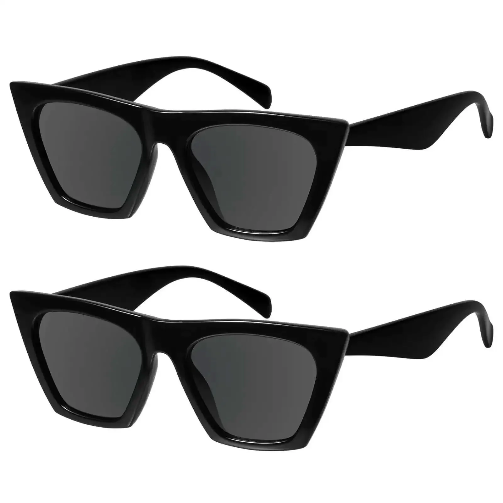 Cat Eye Sunglasses For Women Sharp Angles Frame With UV400 Protection Black 2Pack Retro Cool Vintage Fashion 90s Funky Ladies Small Chunky Unique MS51801 Trendy Square Cateye Eyewear For Everyday Sunny Days