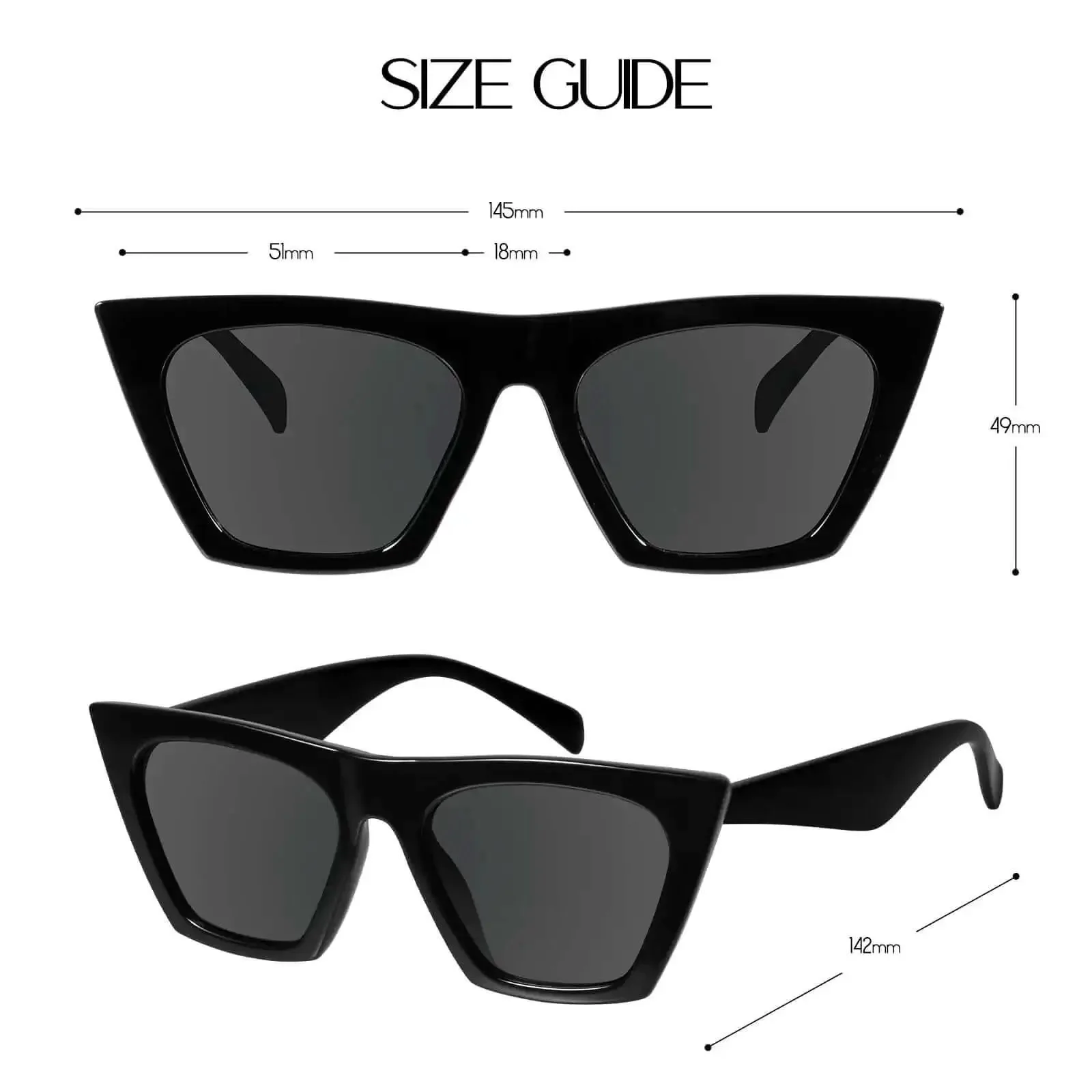 Cat Eye Sunglasses For Women Sharp Angles Frame With UV400 Protection Black 2Pack Retro Cool Vintage Fashion 90s Funky Ladies Small Chunky Unique MS51801 Trendy Square Cateye Eyewear For Everyday Sunny Days - Image 3