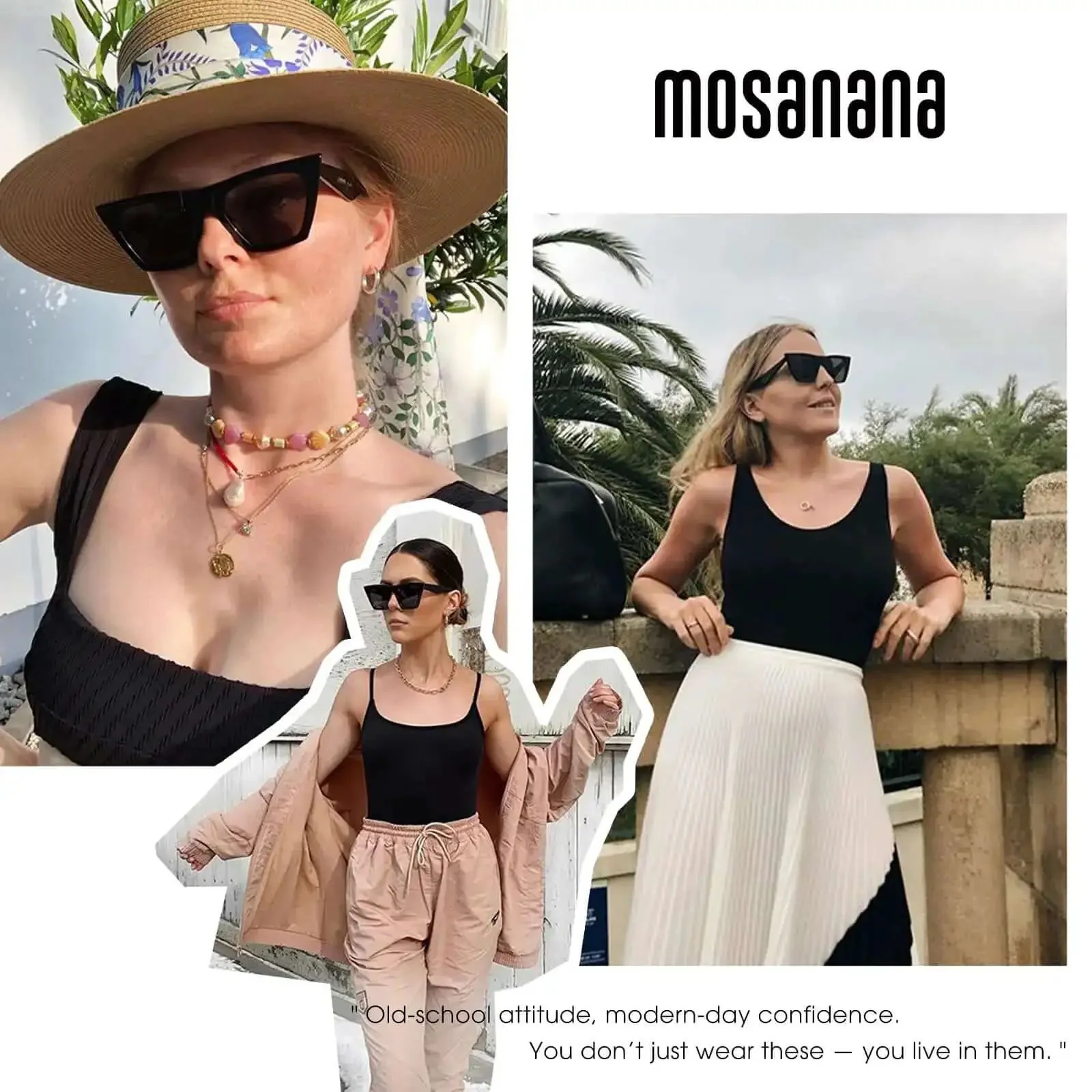 Cat Eye Sunglasses For Women Sharp Angles Frame With UV400 Protection Black 2Pack Retro Cool Vintage Fashion 90s Funky Ladies Small Chunky Unique MS51801 Trendy Square Cateye Eyewear For Everyday Sunny Days - Image 4