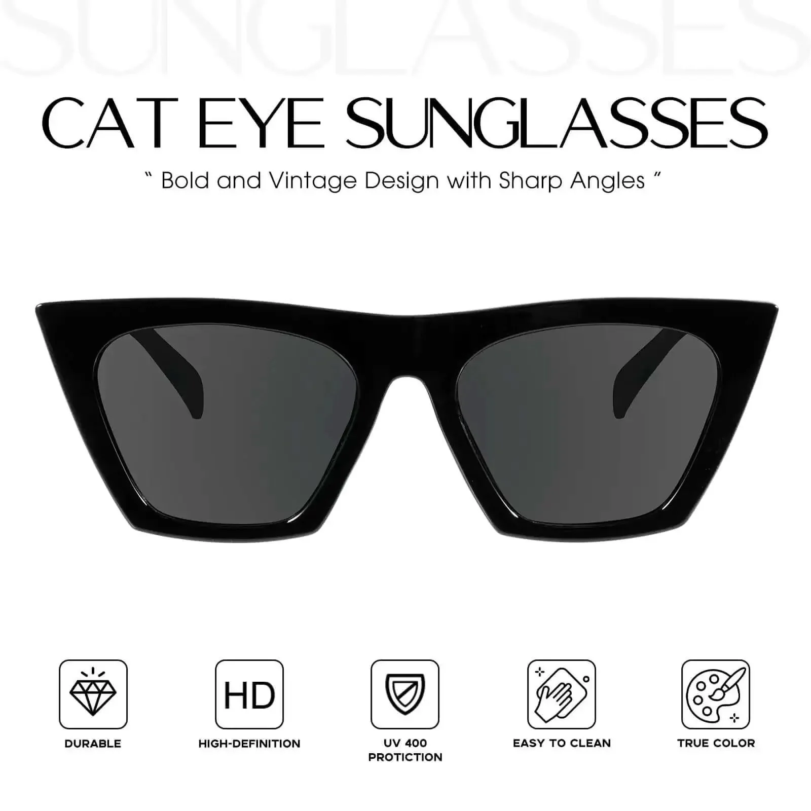 Cat Eye Sunglasses For Women Sharp Angles Frame With UV400 Protection Black 2Pack Retro Cool Vintage Fashion 90s Funky Ladies Small Chunky Unique MS51801 Trendy Square Cateye Eyewear For Everyday Sunny Days - Image 6