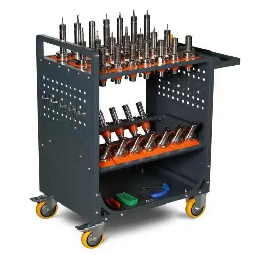 CAT40 Classic Mobile CNC Tool Storage Cart With Wheels, Pro Grade CNC Tool Holder Keeper For Machining Centers And Warehouses, 35 Tool Capacity, Antique Grey Finish, Rust Resistant And Wear Resistant Construction