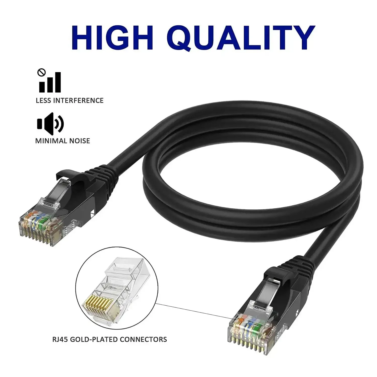 Cat6 Ethernet Cable 10 Ft Three Pack High Speed Patch Cords For Fast Internet, Gaming Ready, 550MHz 1Gbps Performance, Flexible Soft LAN Cable With RJ45 Connectors, Durable CCA Copper, Black White Blue - Image 5