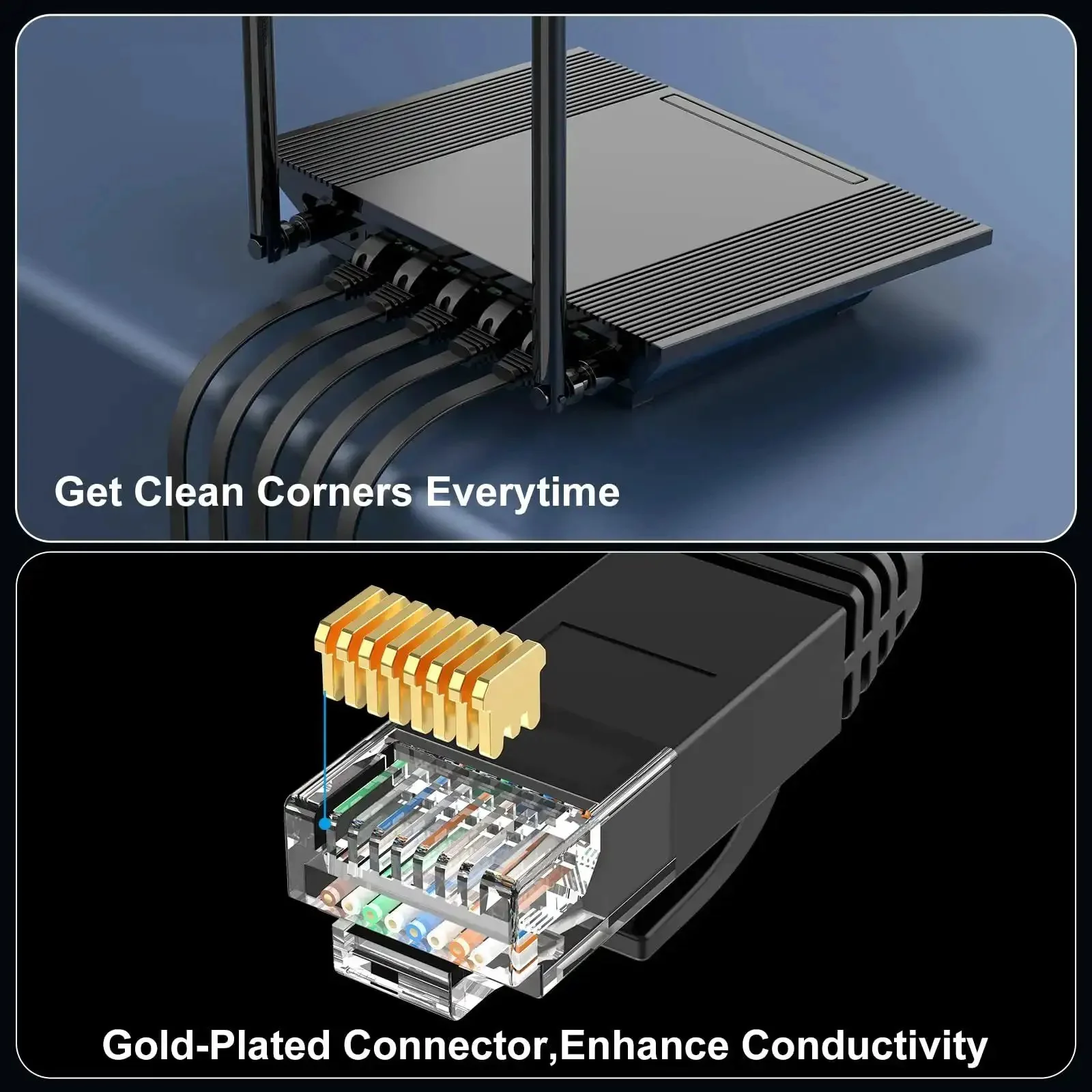 Cat6 Ethernet Cable 100 Ft Indoor Outdoor Rock Solid High Speed 10Gbps Pure Copper Flat Patch Cable Long Computer LAN Cable With Clips And Straps For Router Modem PS4 PS5 Black - Image 6