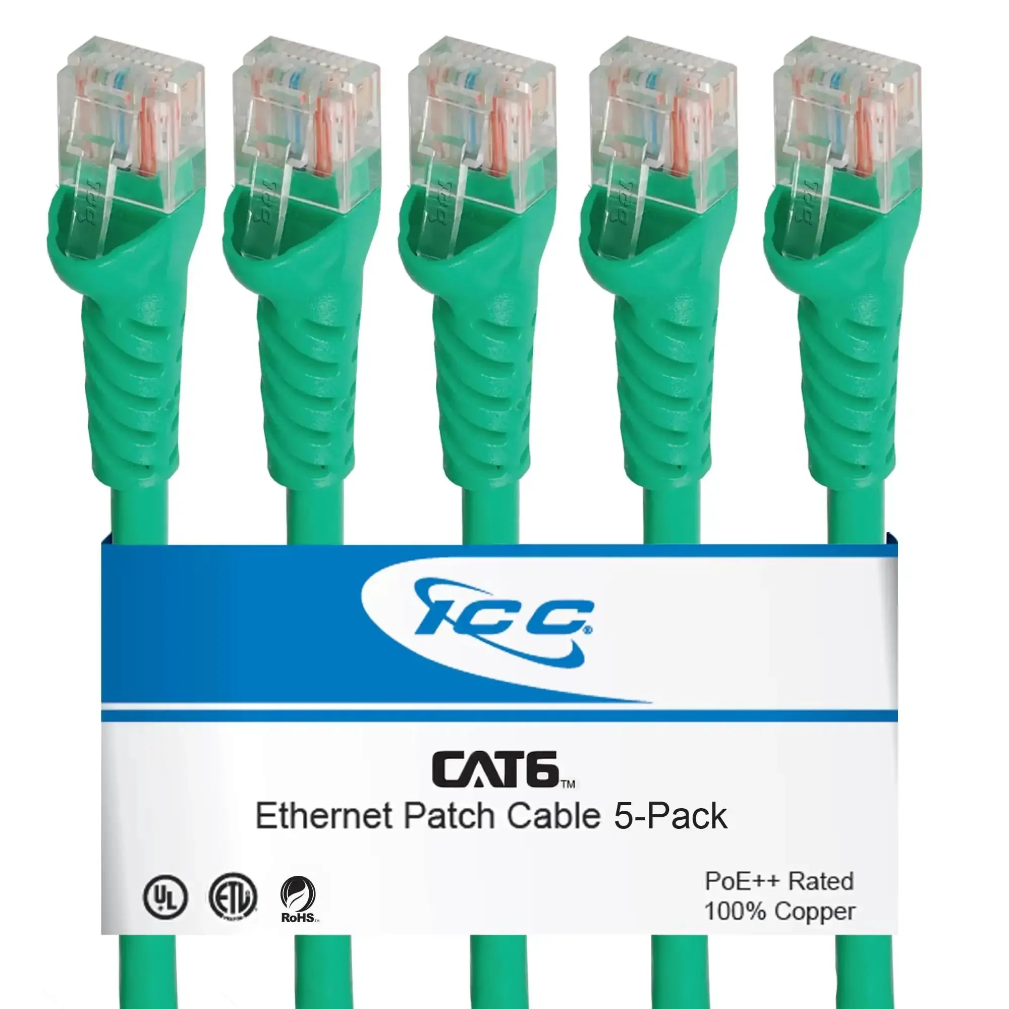 Cat6 Ethernet Patch Cable 10 Ft Green 5 Pack Snagless UTP 24 AWG PoE Plus Plus NEC Compliant UL Listed Patch Panel To Network Switch For Data Center Office And Home Gig Ready