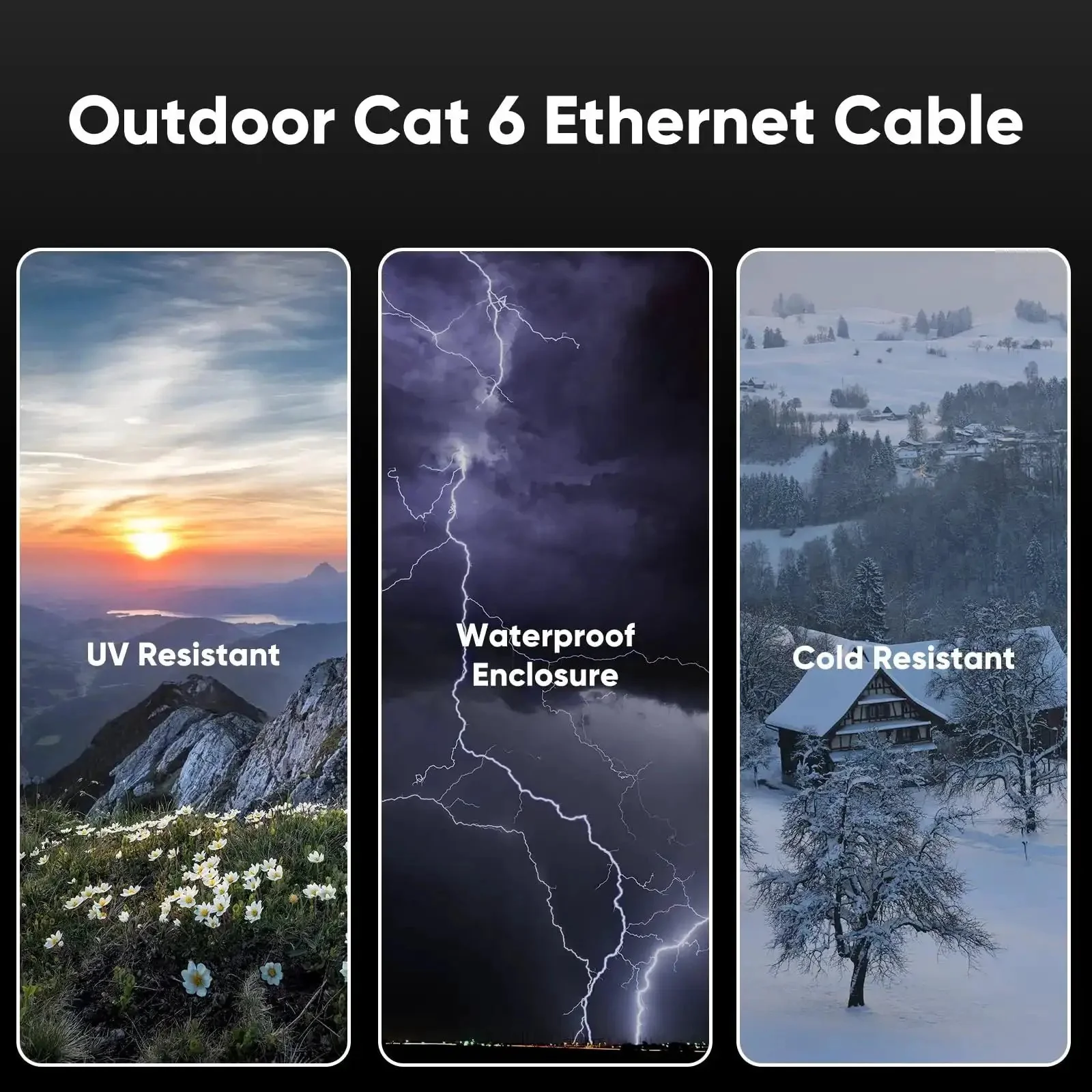 Cat6 Outdoor Ethernet Cable 100 Ft Direct Burial 24AWG Waterproof LLDPE UV Jacket 10Gbps Ready For POE Works With Cat5e Cat5 UTP CCA Includes 20 Ties For Tough Outdoor Network Install - Image 8