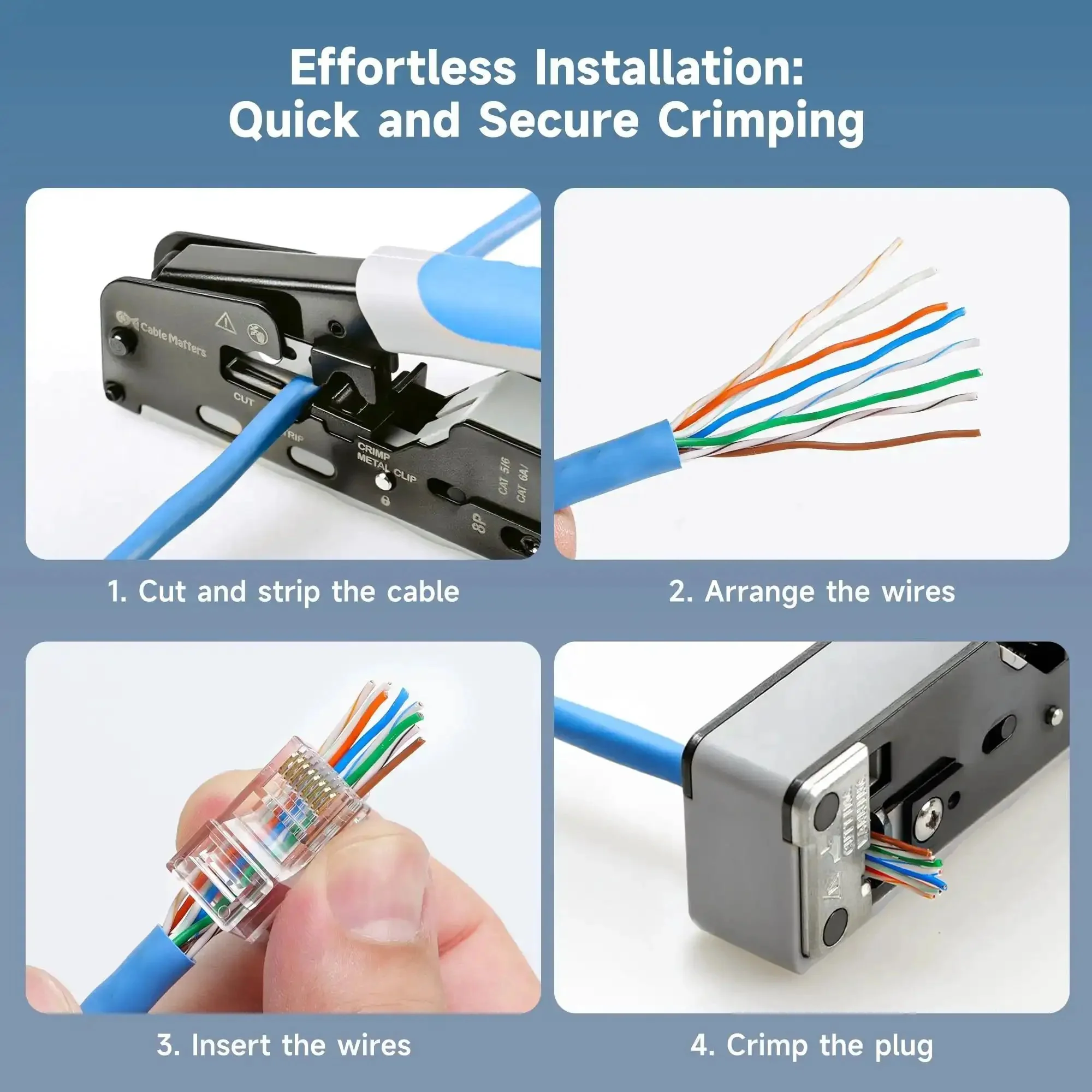 Cat6 Pass Through RJ45 Connectors 100 Pack Gold Plated 50 Micron For Solid Or Stranded UTP Ethernet Cable 23-24 AWG DIY Friendly Custom Length Network Cabling Ends Pro Grade - Image 4