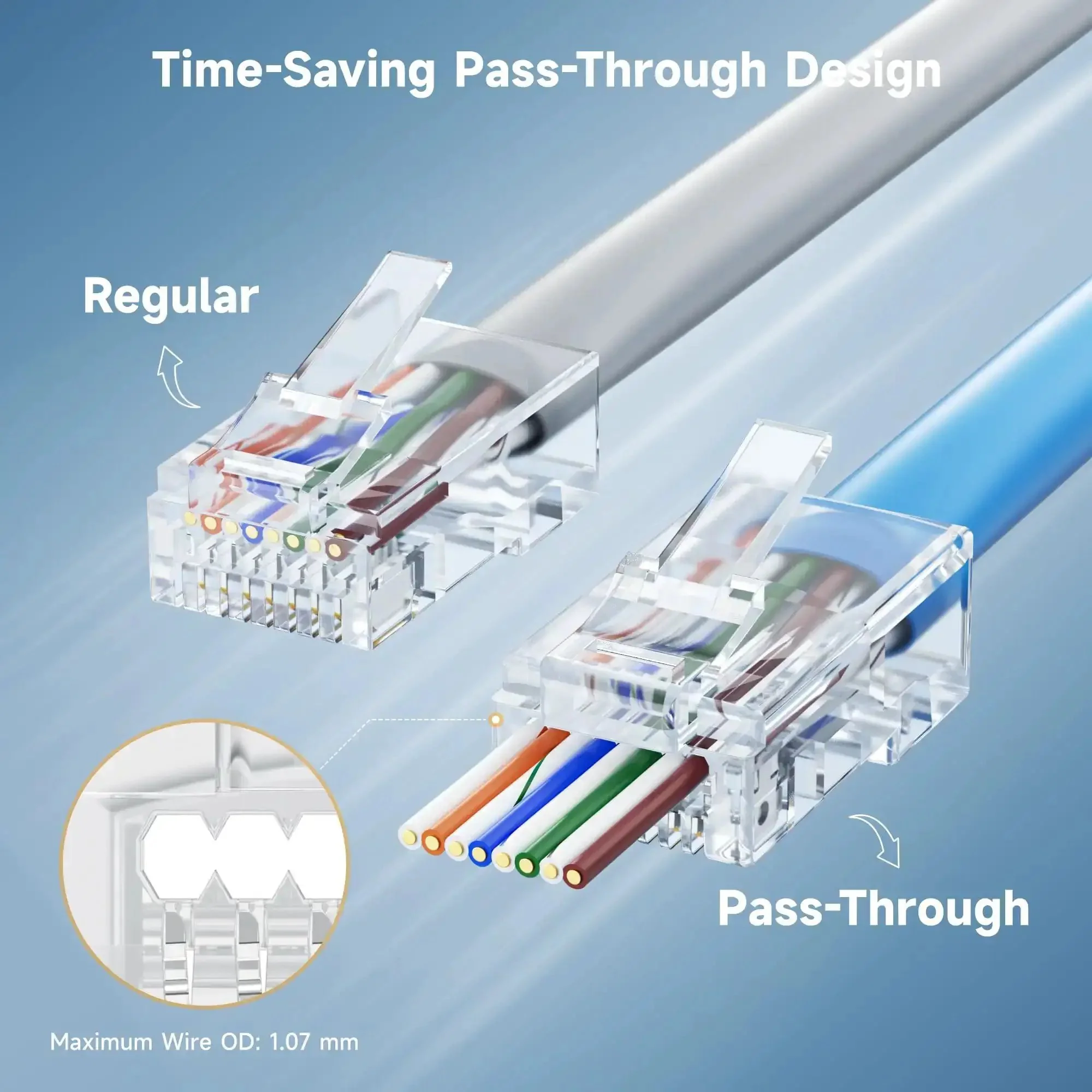 Cat6 Pass Through RJ45 Connectors 100 Pack Gold Plated 50 Micron For Solid Or Stranded UTP Ethernet Cable 23-24 AWG DIY Friendly Custom Length Network Cabling Ends Pro Grade - Image 7