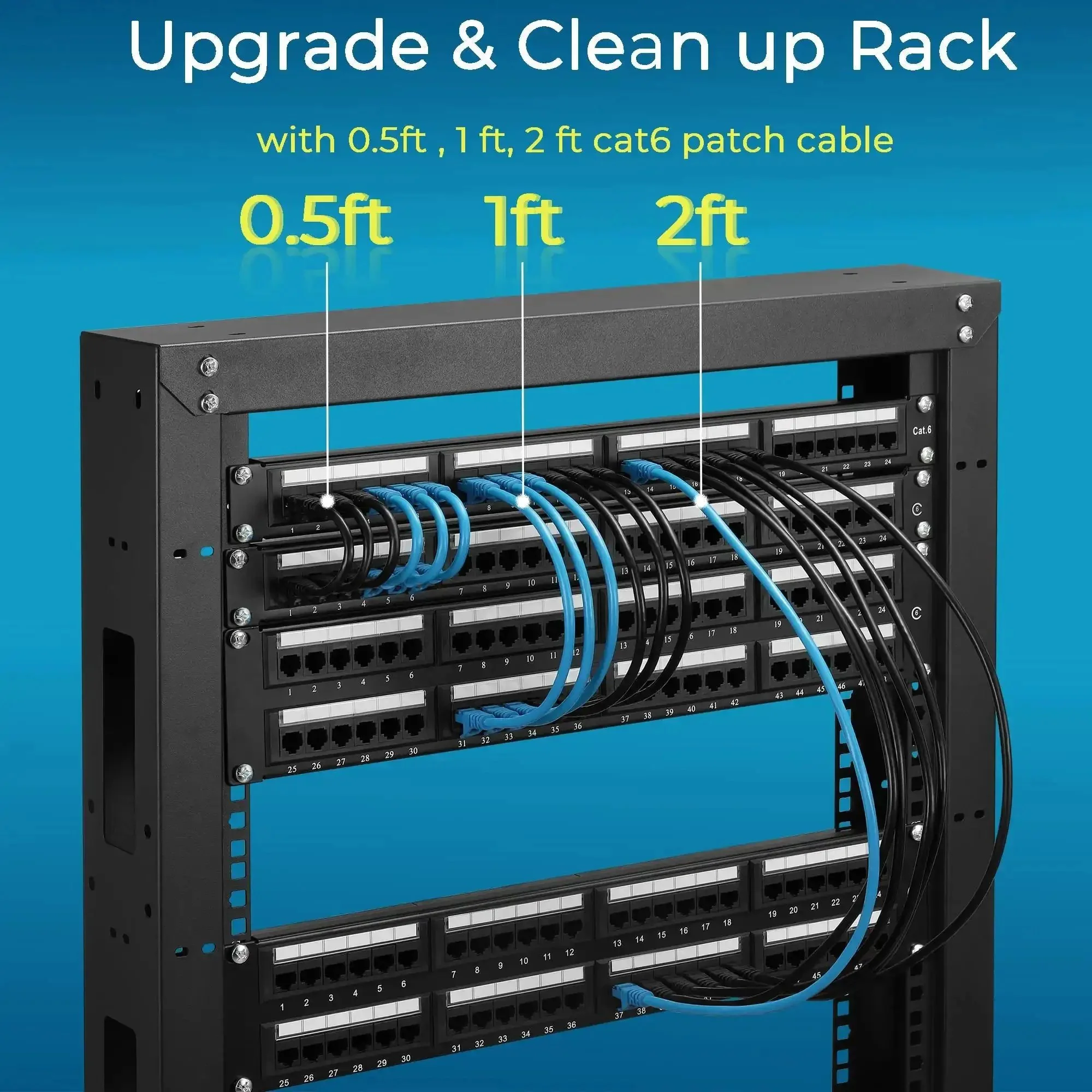 Cat6 Patch Cables 1Ft Short Ethernet Cords 24 Pack For Patch Panel To Switch Quick Setup High Speed 10G Ready Networking With Gold Plated Connectors Flexible Black - Image 4