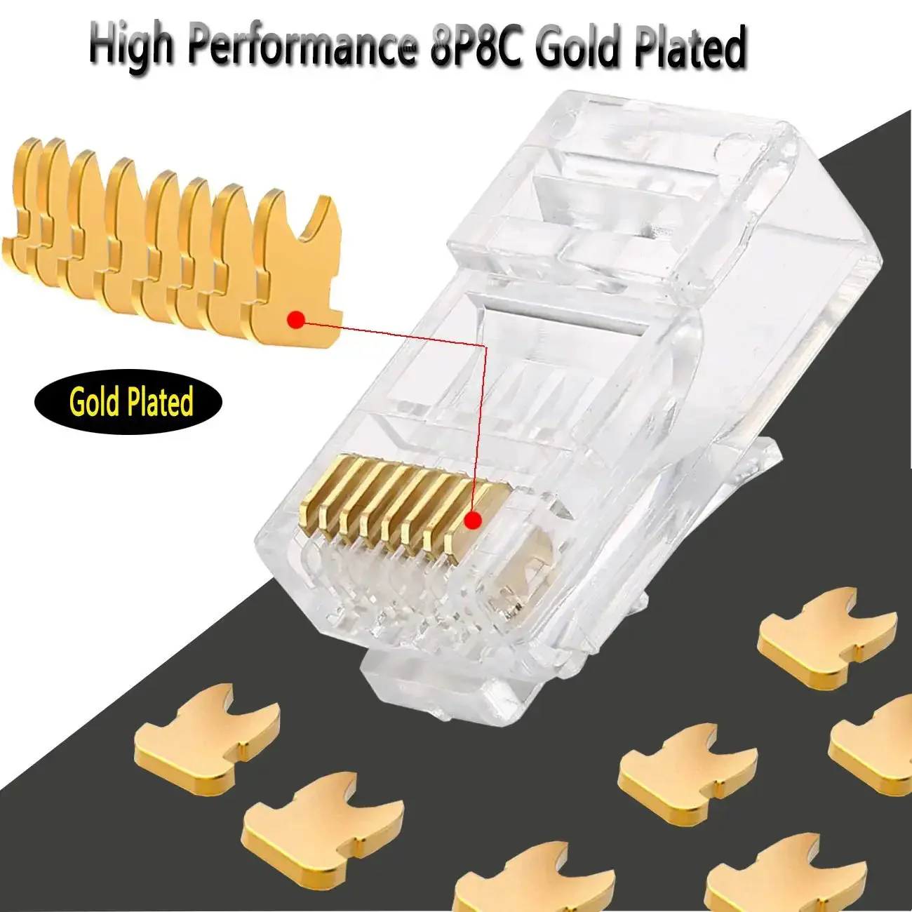 Cat6a Pass Through Ethernet Connectors 8P8C Gold Plated 23 AWG For Unshielded Twisted Pair Solid Wire And Standard Cables Easy Termination With Transparent Ends DIY Ethernet Cable Maker Kit 100 Pack - Image 4