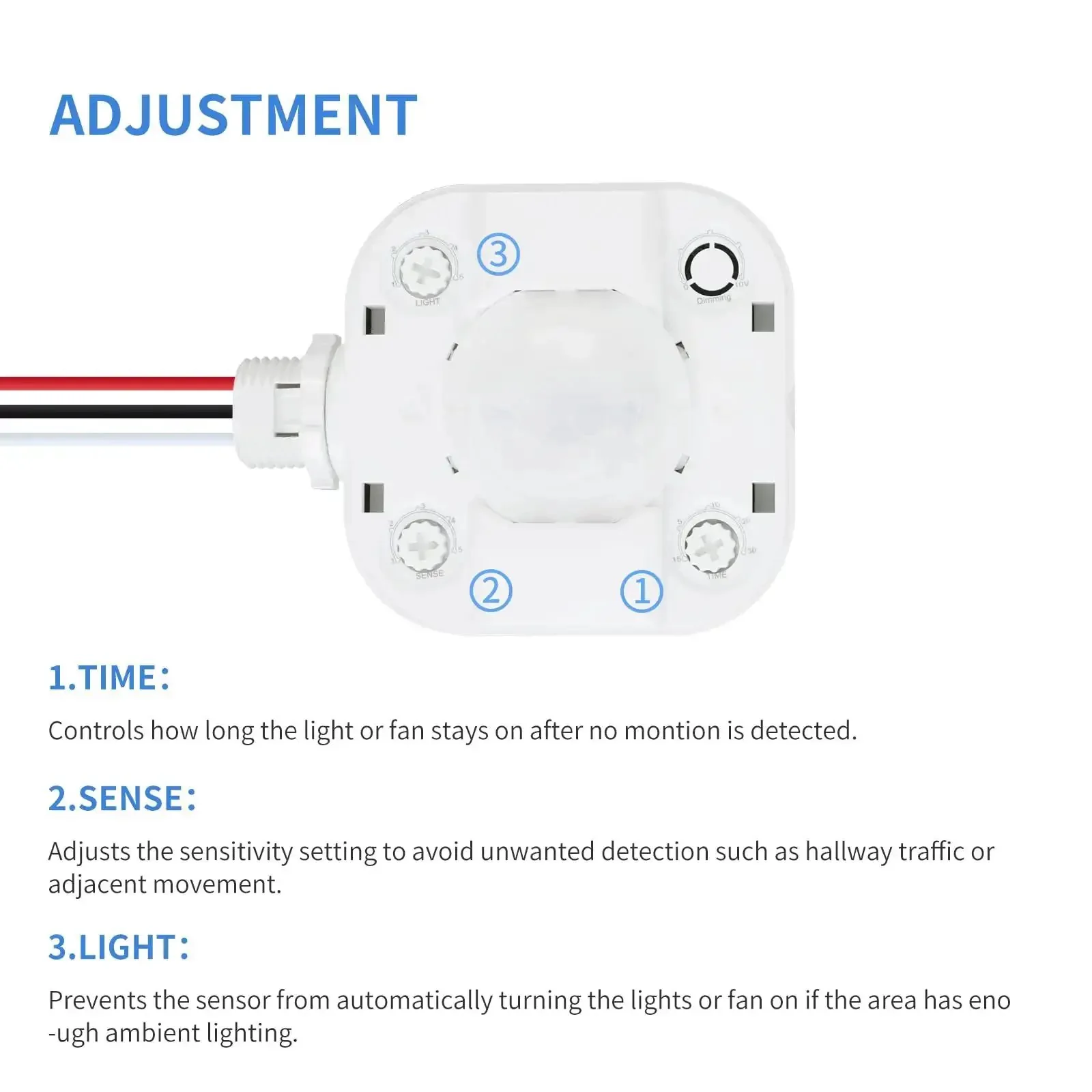 Ceiling Occupancy Motion Sensor Switch For High Bay Fixtures, 360 Degree PIR Auto On Off Lighting, 120 277VAC, Neutral Wire Required, UL FCC Approved, Adjustable Light Sensor, Easy Ceiling Mount - Image 6