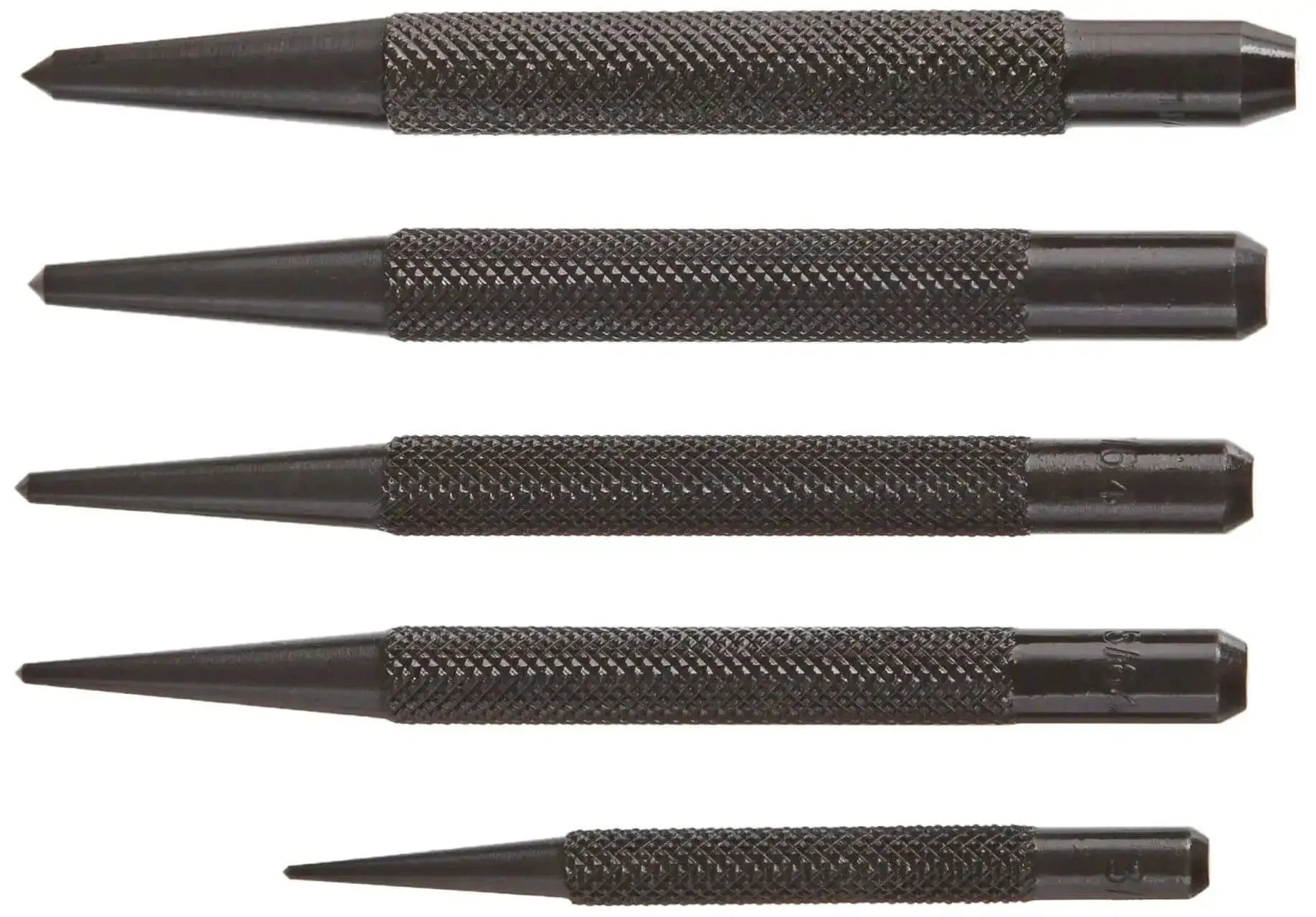 Center Punch 5 Piece Set for Metalworking, Pro Grade Chrome Alloy Steel With Hardened Ends, Black Nitrate Finish, Pre Drilling Tool For Precise, Slip Free Hole Marking And Easy Drilling