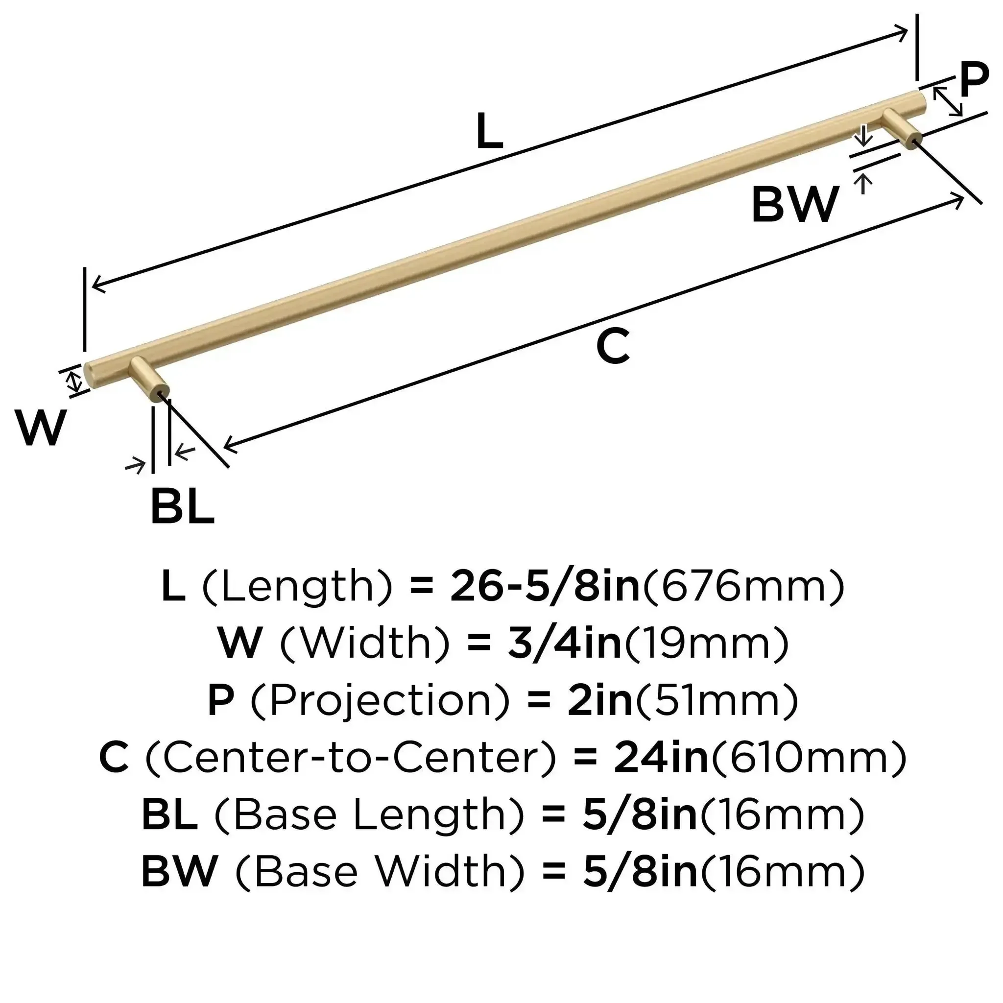 Champagne Bronze 24 Inch Center-To-Center Appliance Pull, Long Bar Cabinet Handle For Oversized Cabinets And Paneled Appliances, Heavy-Duty Modern Kitchen Hardware - Image 6