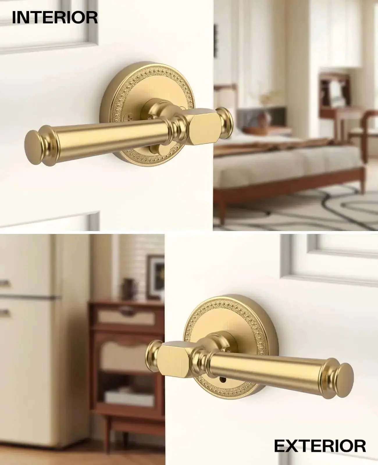 Champagne Bronze Privacy Door Handles For Interior Doors, Heavy Duty Door Levers Built To Last For Bedroom And Bathroom, Reversible For Right And Left, Keyless Push Button Lock With Emergency Release - Image 5