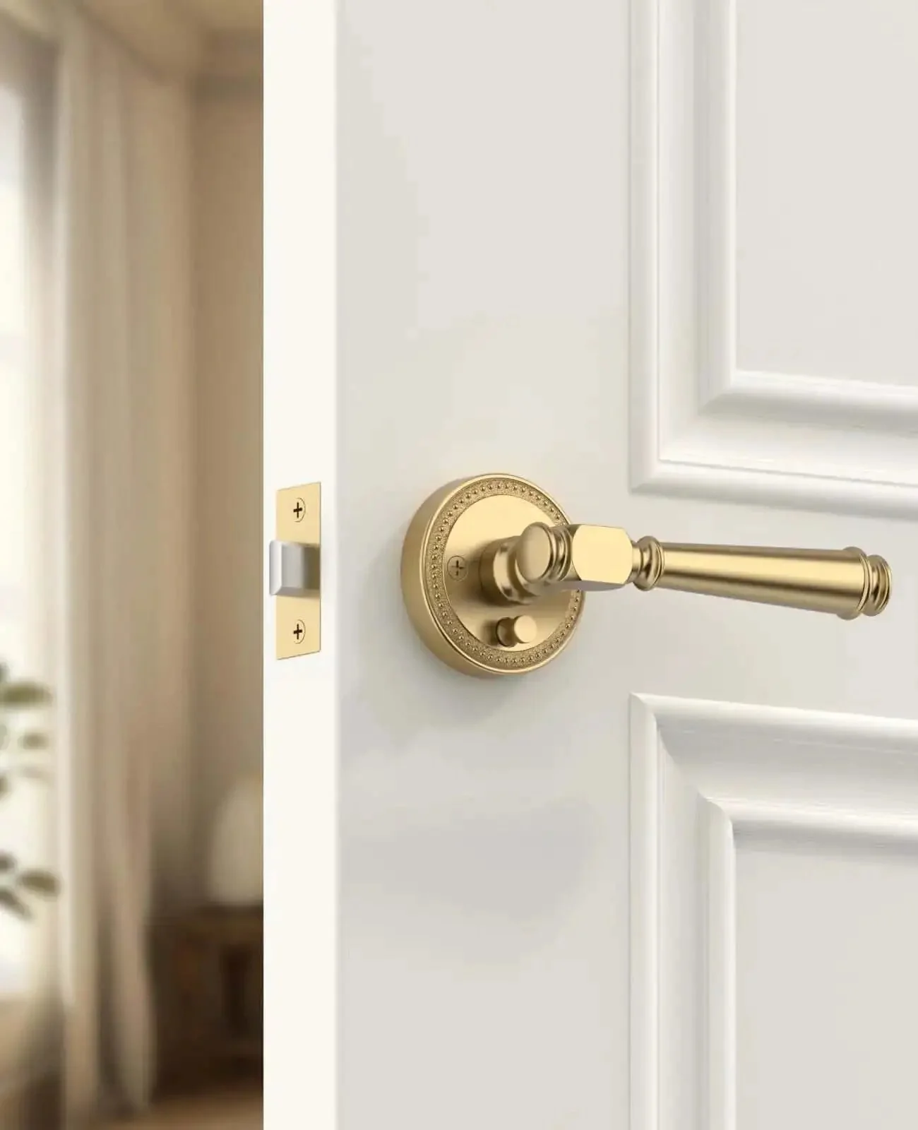 Champagne Bronze Privacy Door Handles For Interior Doors, Heavy Duty Door Levers Built To Last For Bedroom And Bathroom, Reversible For Right And Left, Keyless Push Button Lock With Emergency Release - Image 6
