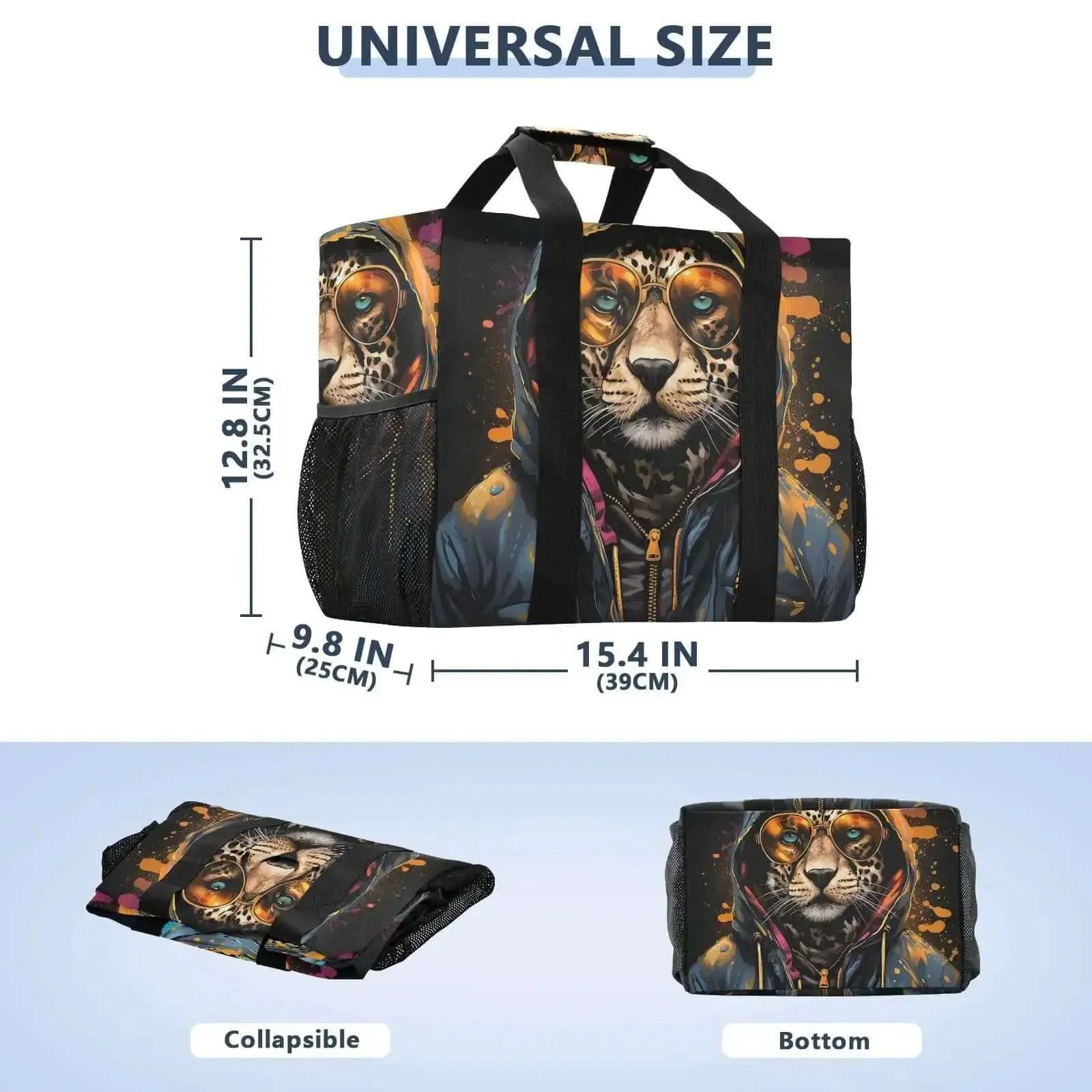 Cheetah Print Large Tote Bag For Women Canvas Tote Purse Reusable Grocery Bag Top Handle Handbag Travel And Work Everyday Carry Durable Waterproof Lining Front Pocket - Image 5
