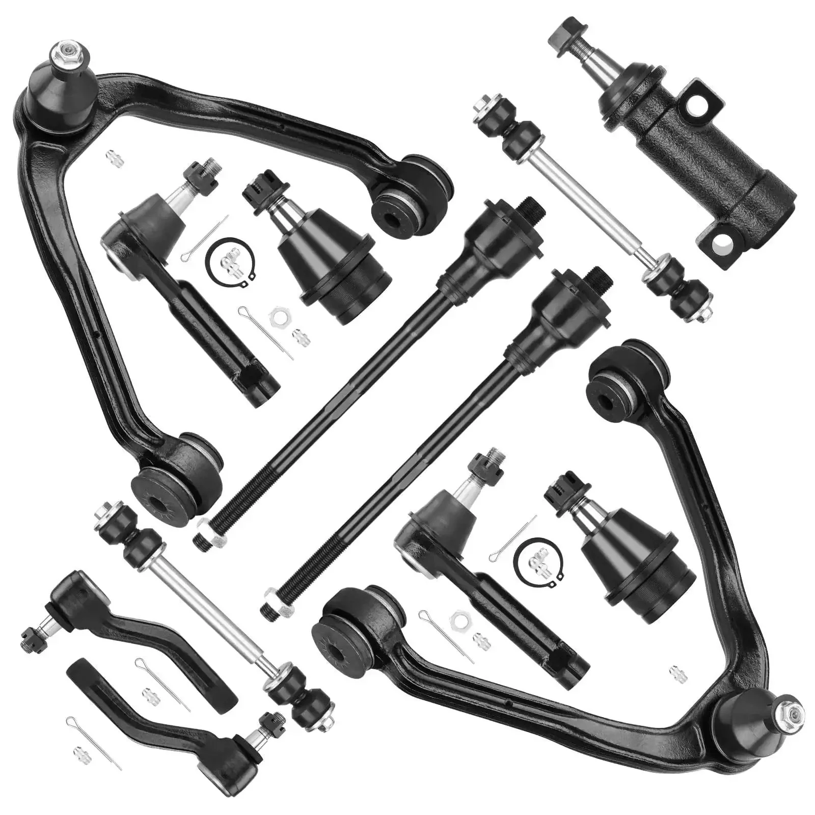 Chevy 4WD Front Upper Control Arms With Ball Joints Tie Rods Suspension Kit For 1999 2006 Silverado Suburban Tahoe Avalanche Yukon Sierra Cadillac Escalade 13 Piece Set Heavy Duty Front End Upgrade And Beefed Up Rebuild Pack