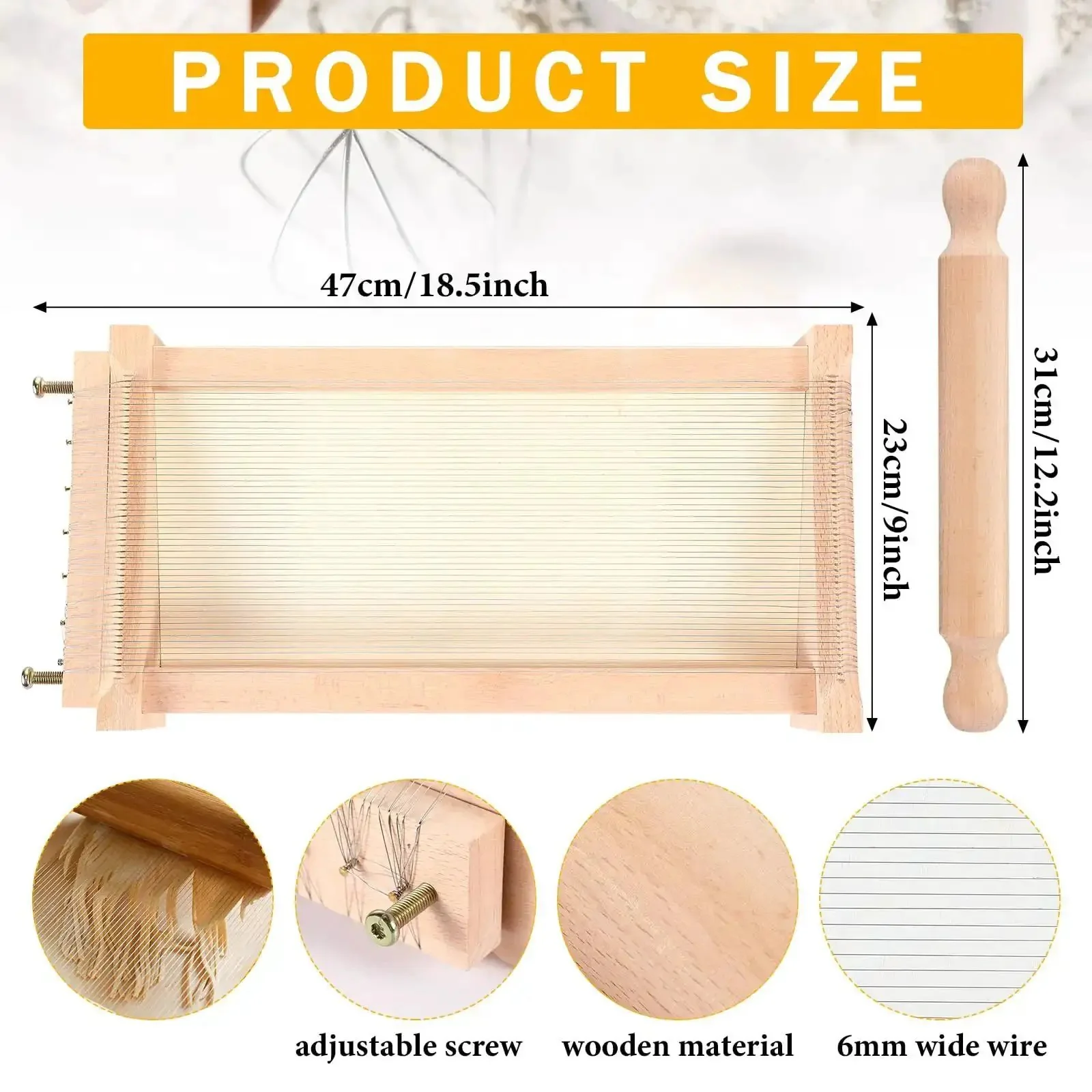 Chitarra Cutter Pasta Maker With Rolling Pin Guitar Board For Spaghetti And Lasagna Italian Style Pasta Machine Wood Color Finish Pro Grade Durable Wood Construction For Home Kitchen Easy To Use - Image 7