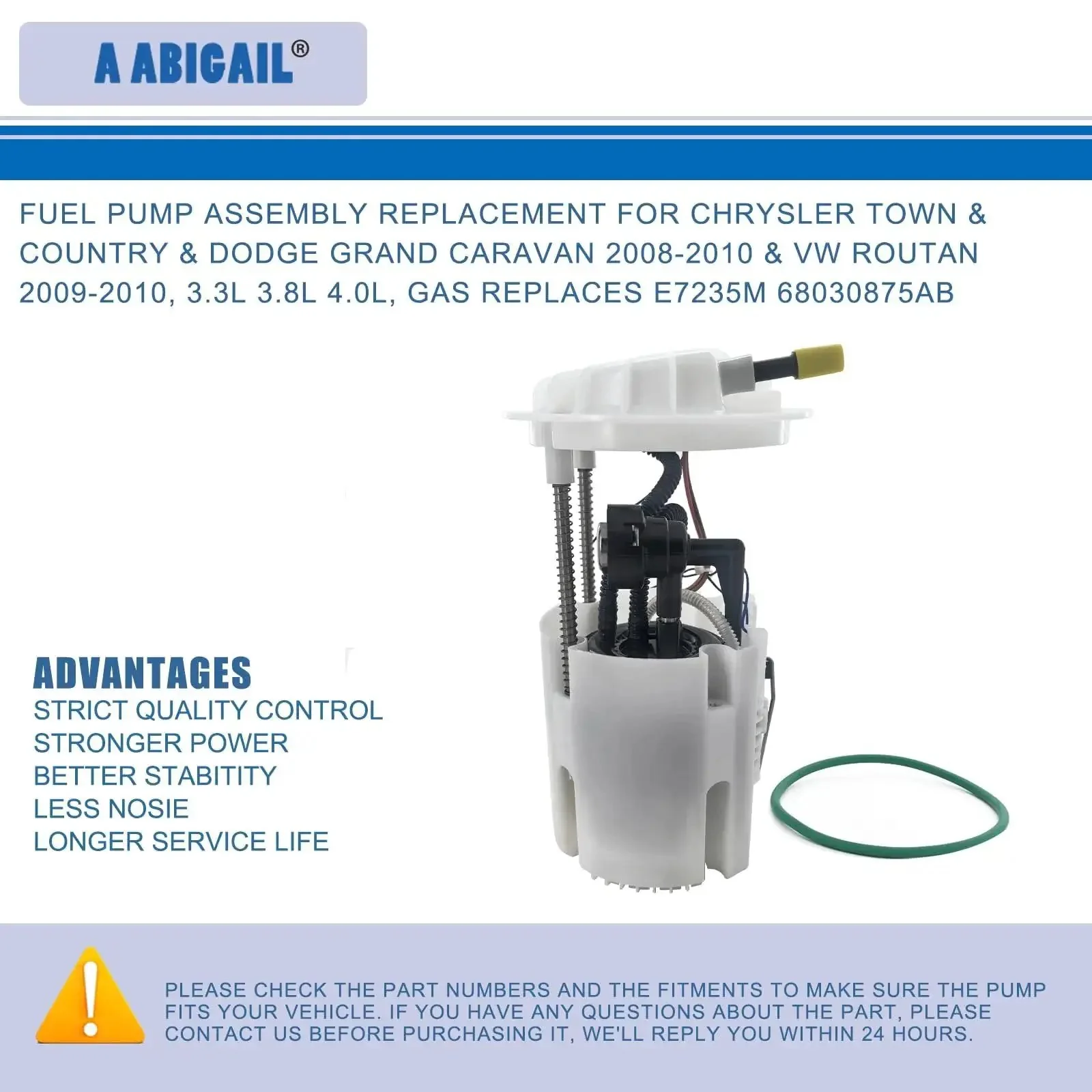 Chrysler Town and Country Dodge Grand Caravan VW Routan Fuel Pump Assembly Replacement 2008 To 2010 3.3L 3.8L 4.0L Gas Replaces OE E7235M 68030875AB OE Quality Fitment Easy Install - Image 7