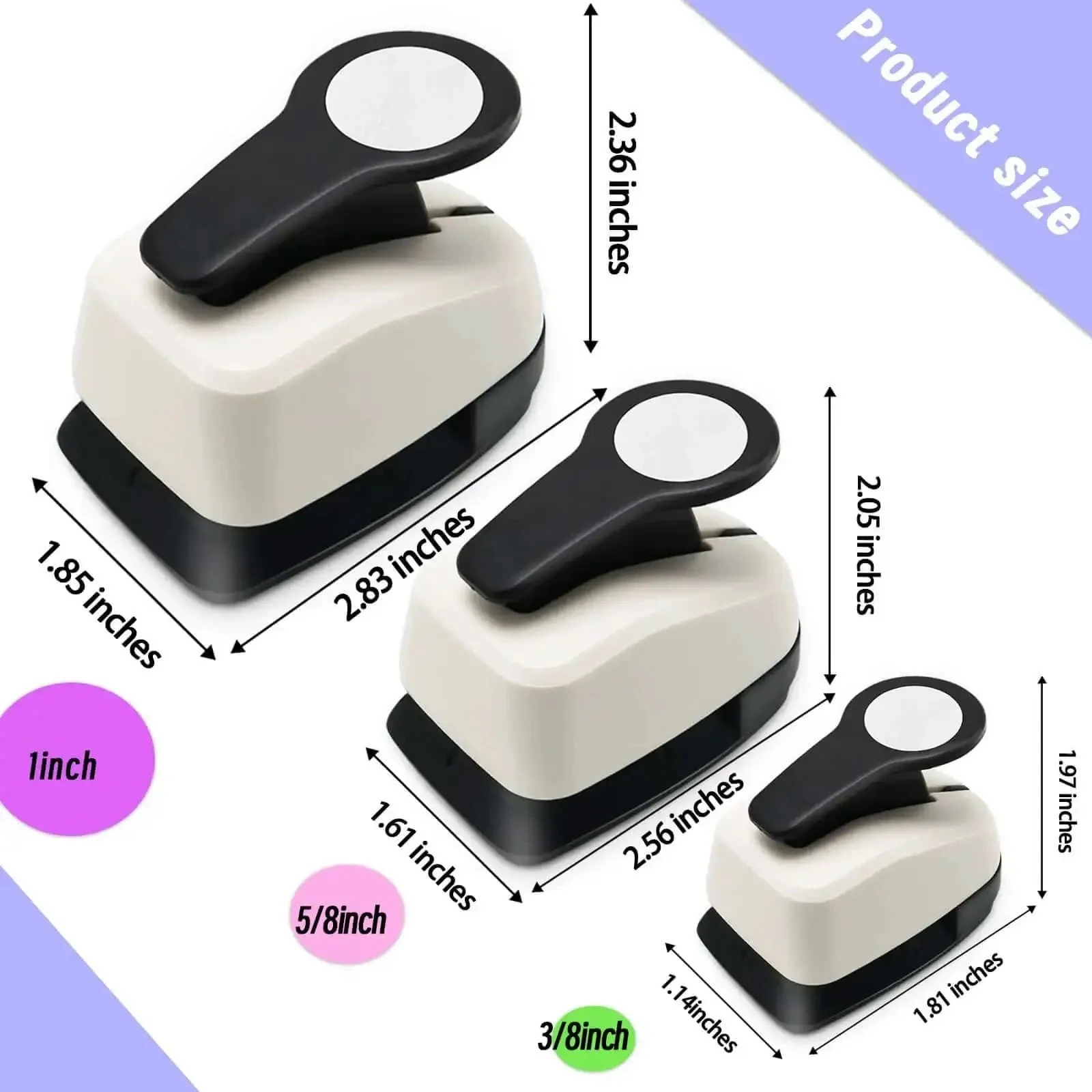 Circle Hole Punch Set For Crafts, Three Circle Punches One Inch Five Eighths Inch And Three Eighths Inch, Paper Puncher Tool Made From ABS And Zinc Alloy, Awesome For Scrapbooking Card Making Gift Tags And DIY Paper Crafts - Image 3