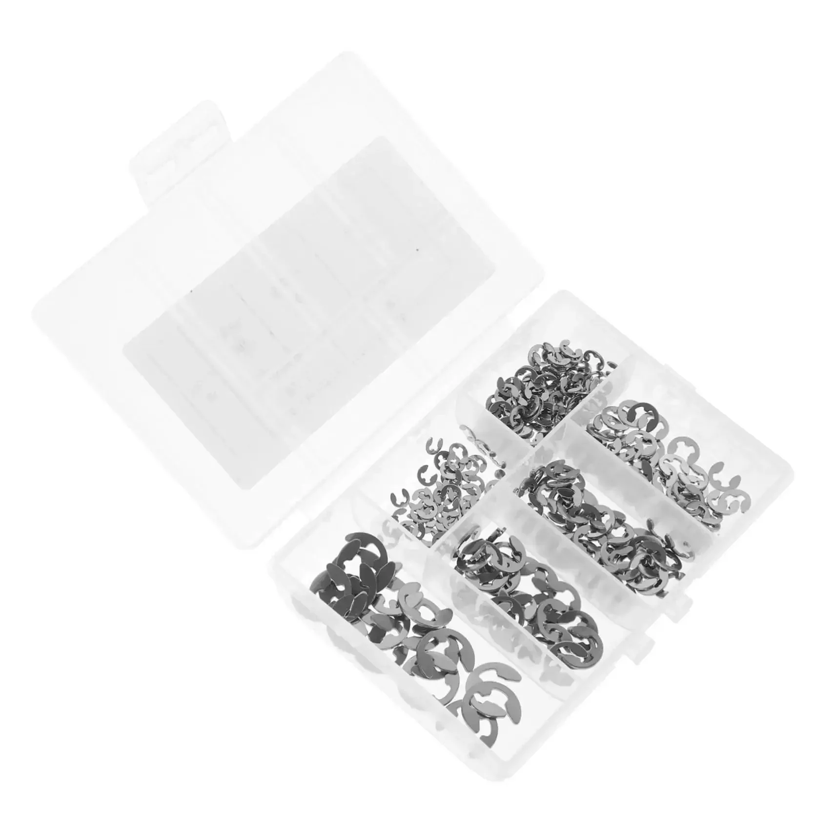 Circlip And Split Washer 300 Piece Set Stainless Steel 304 E Type Retaining Rings Transparent Storage Case For Quick Access Pro Grade Rust Resistant Fastener Kit For Industrial Projects
