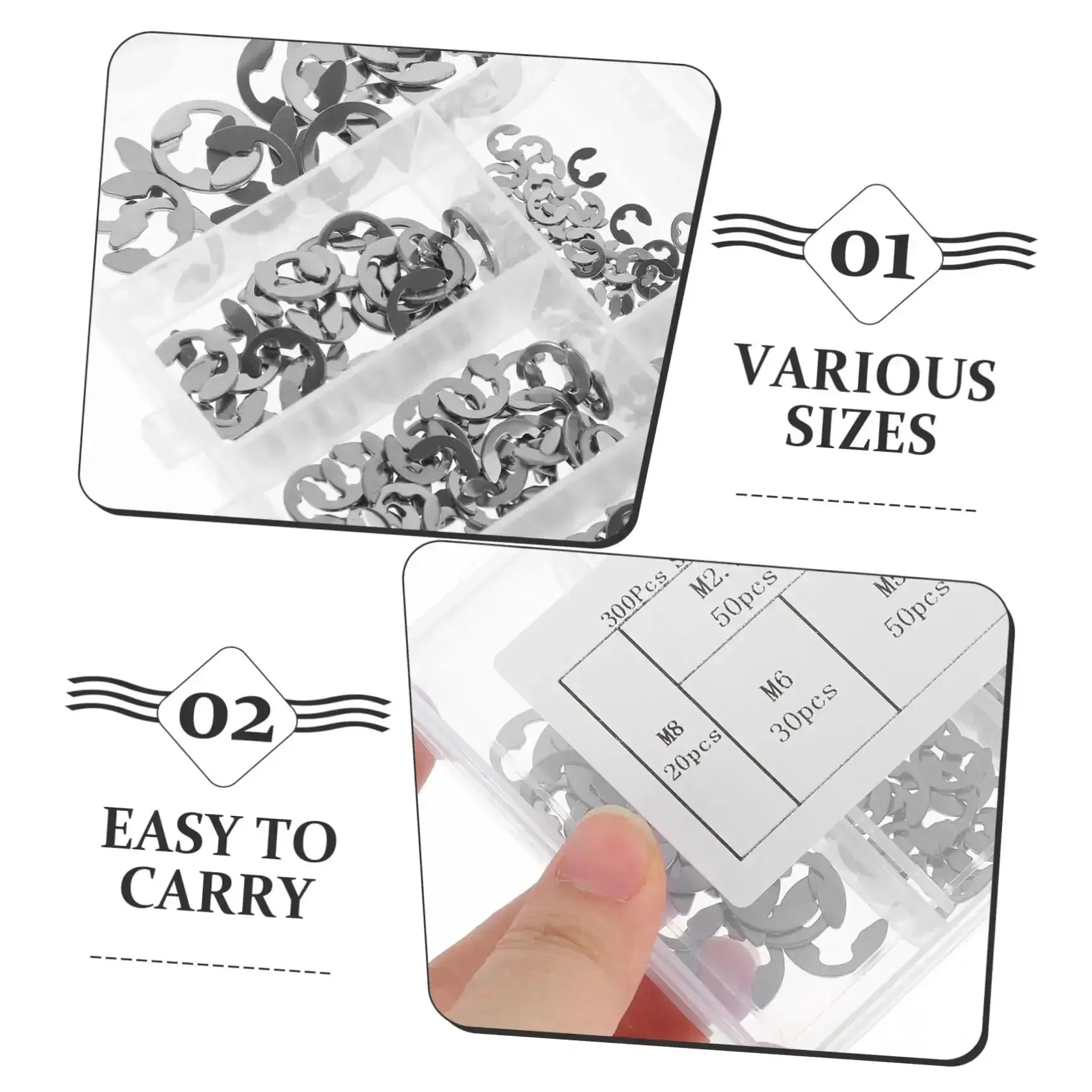 Circlip And Split Washer 300 Piece Set Stainless Steel 304 E Type Retaining Rings Transparent Storage Case For Quick Access Pro Grade Rust Resistant Fastener Kit For Industrial Projects - Image 8