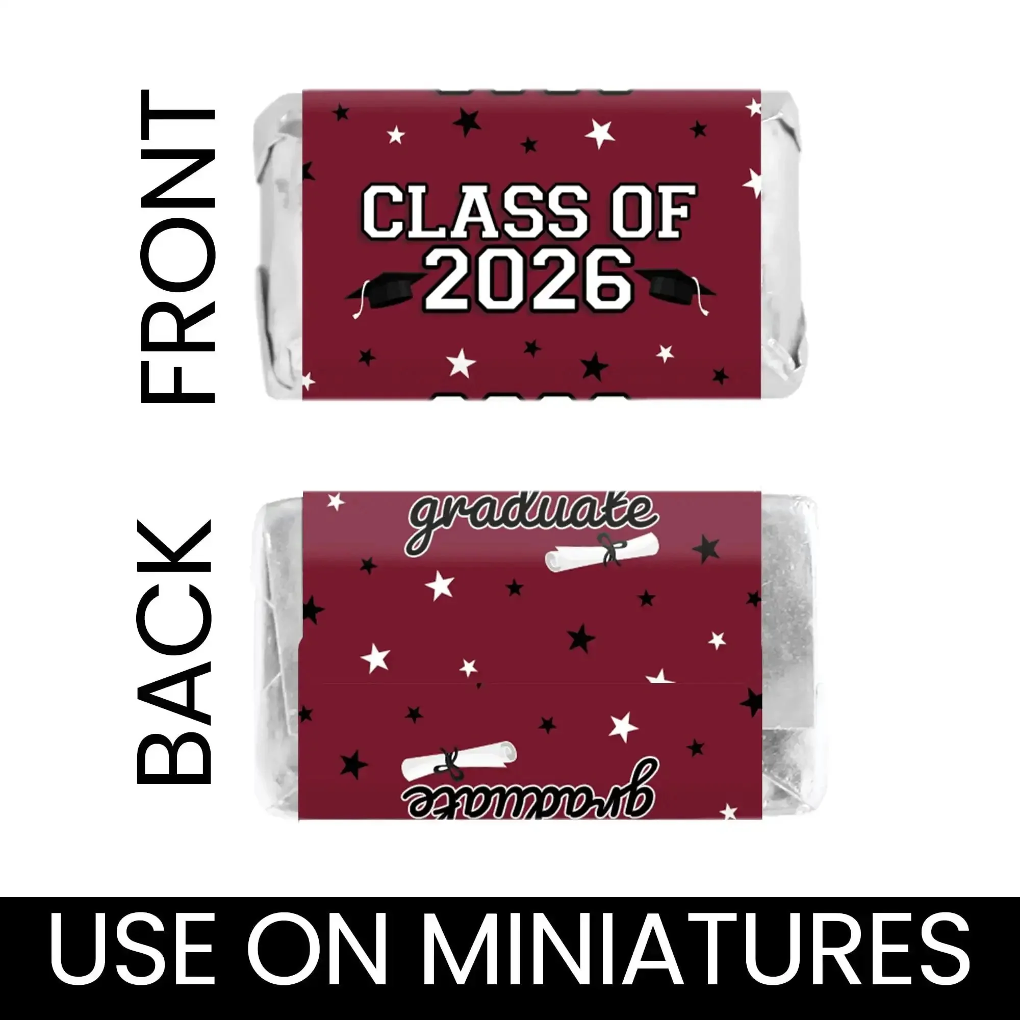 Class Of 2026 Graduation Mini Candy Bar Wrappers For Epic Party Favors Maroon Design 42 Count Self Adhesive Stickers To Wrap 2.5x1.25 Inch Mini Chocolate Bars For A Cohesive Graduation Celebration - Image 7