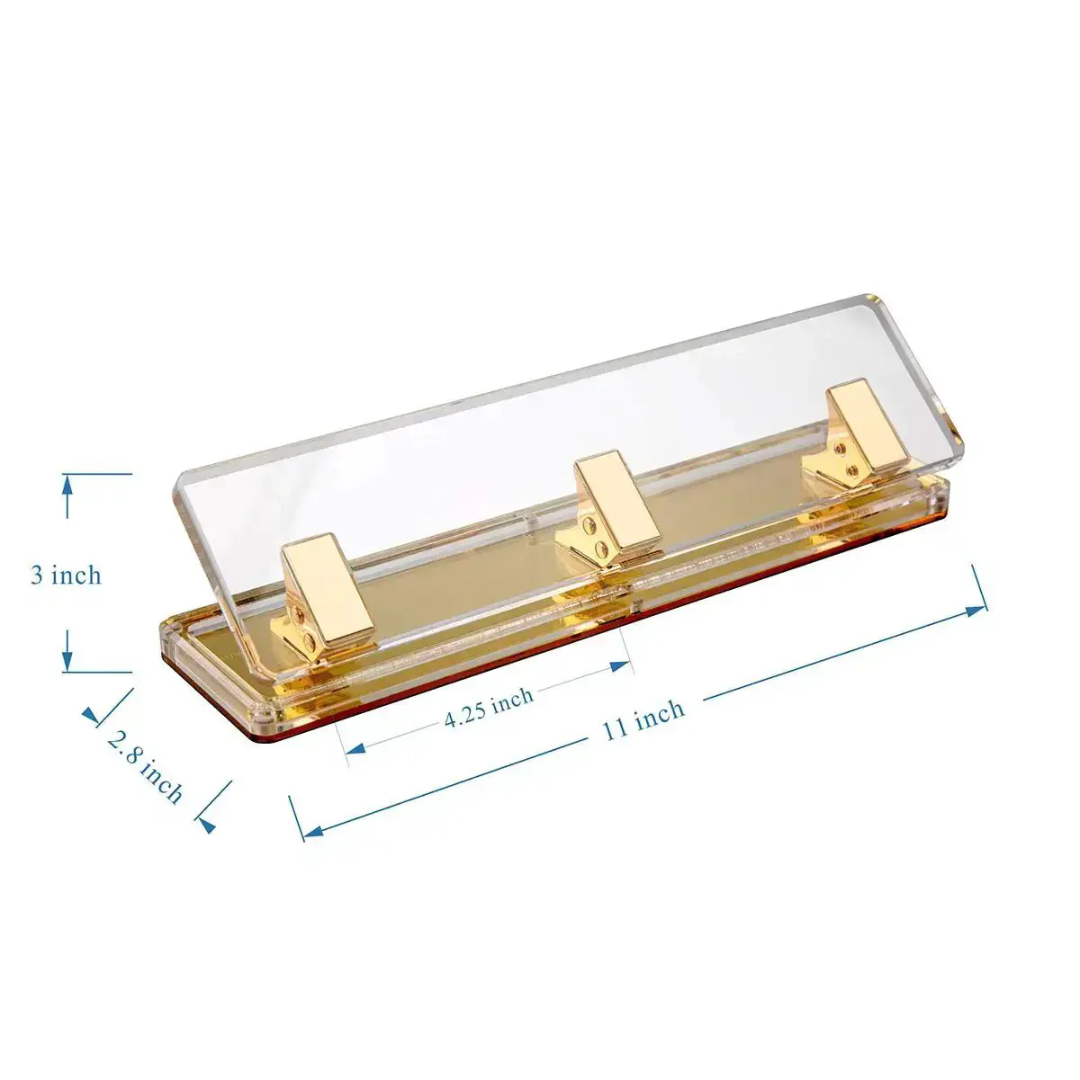 Clear Acrylic 3 Hole Punch For 10 Sheets With Four And A Quarter Inch Hole Spacing Gold Accents Easy No Fuss Desktop Puncher Magnetic Detachable Base Anti Slip Pad 3 Ring Binder Compatible Office Desk Accessory - Image 8