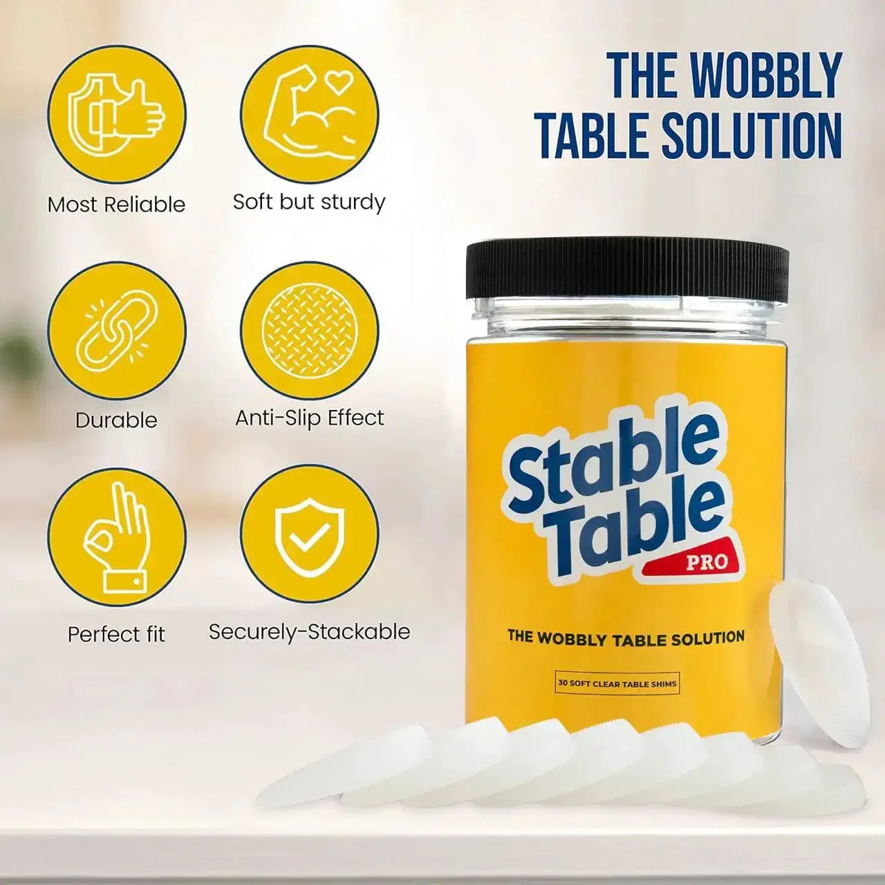 Clear Circular Table Leg Wedges For Wobble Free Furniture Non Slip Rubber Levelers Stackable Three And Three Quarter Inch Shims For Restaurants And Home Do It Yourself Repairs - Image 6