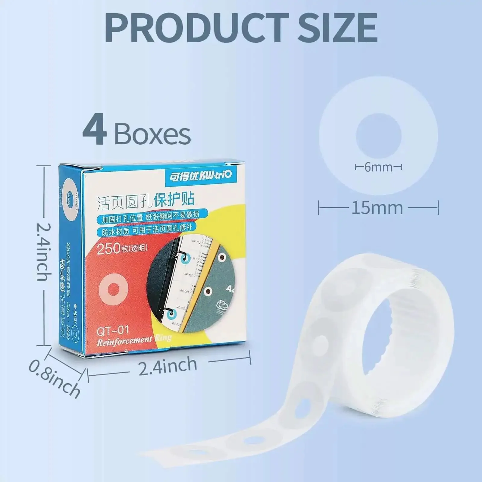 Clear Hole Reinforcement Stickers Pack 1000 Count 4 Boxes Of 250 Easy Peel Self Adhesive 0.6 Inch Reinforcements For 1/4 Inch Hole Punch Transparent Tear Resistant Ideal For Binder Pages School And Office - Image 7